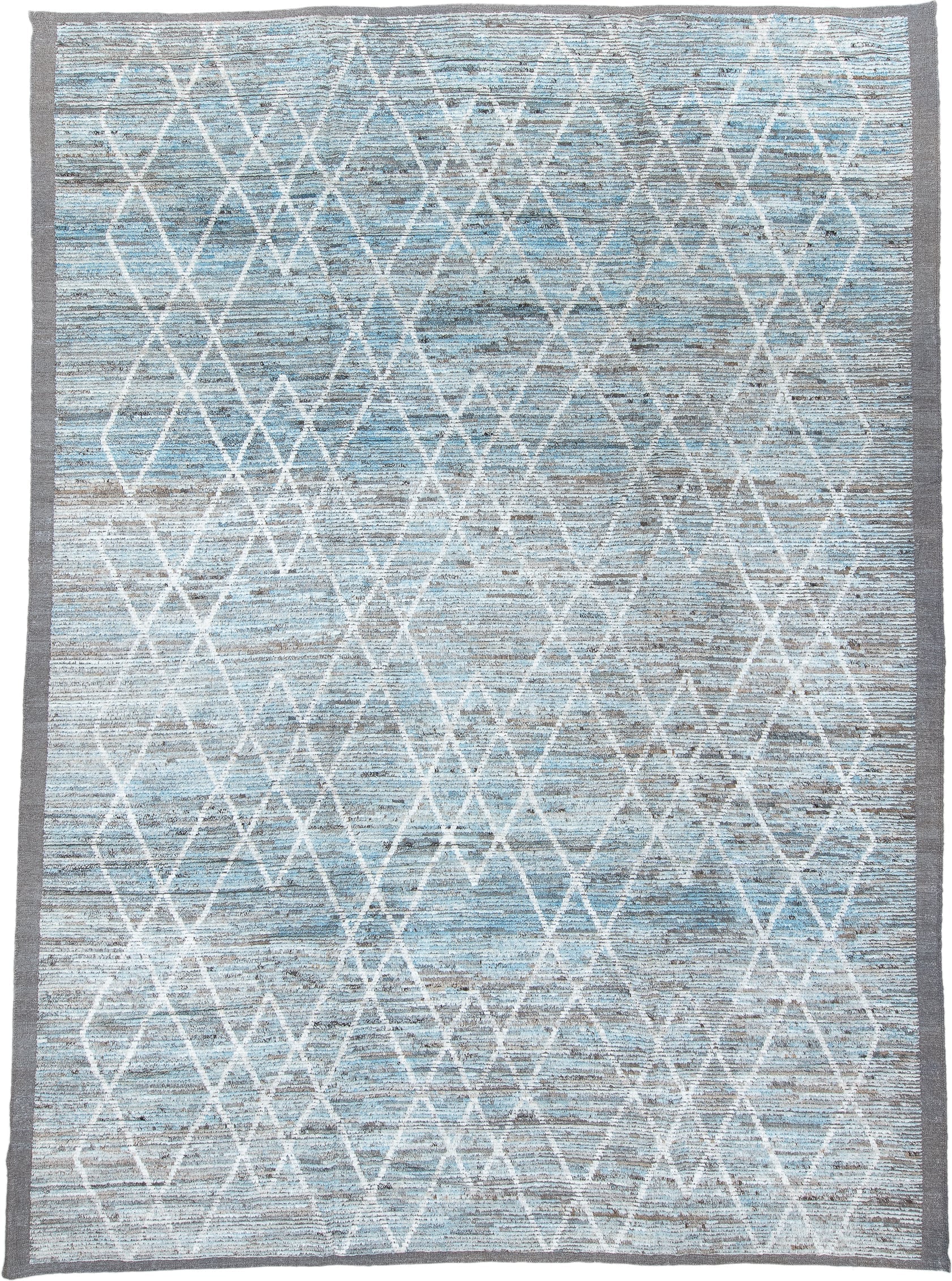10' x 14' one-of-a-kind handmade vintage Tulu large size rug. Color palette: light blue, ivory, gray, taupe, beige