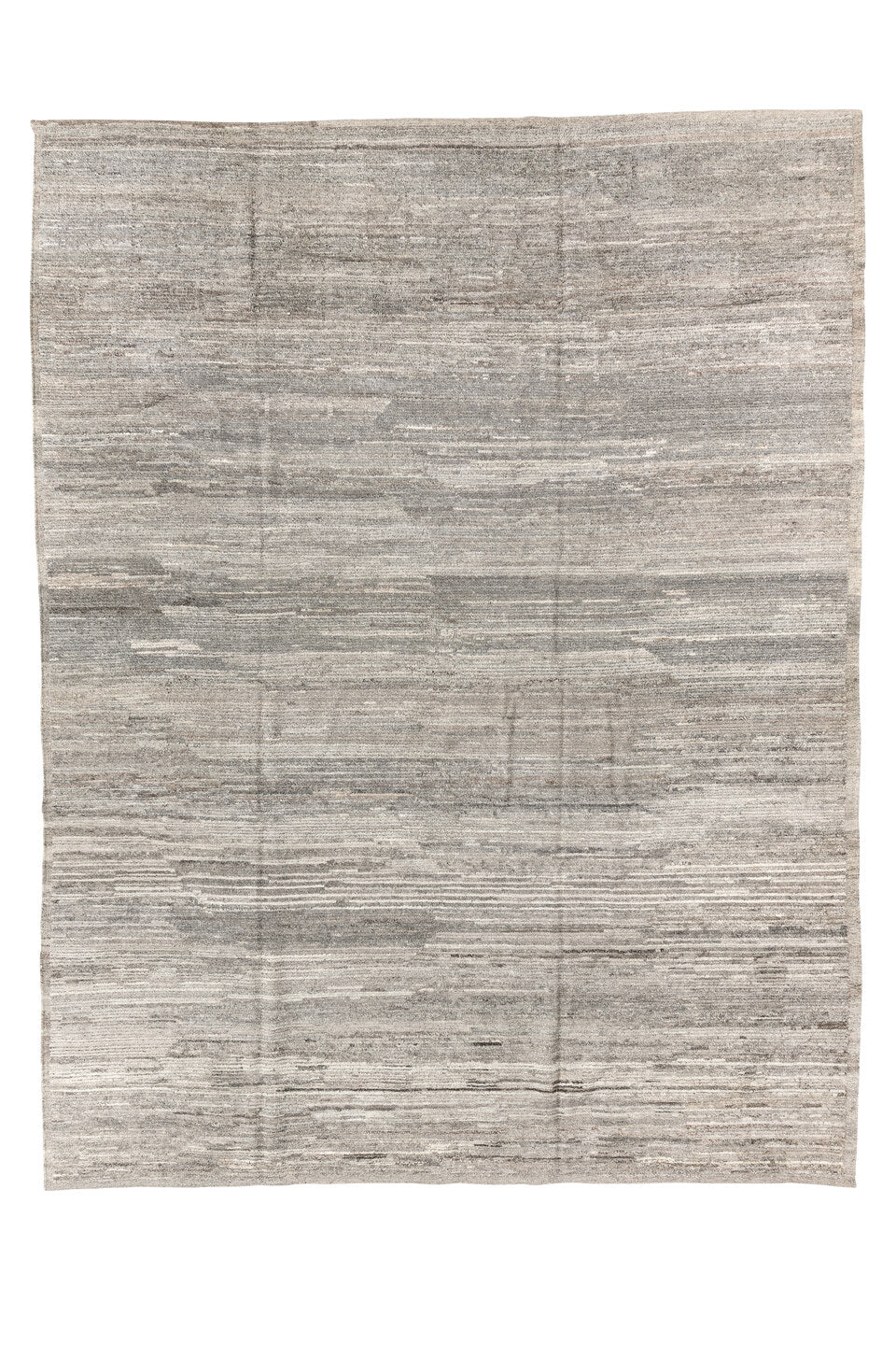9' x 12' one-of-a-kind handmade vintage Tulu large size rug. Color palette: black, gray, light gray, off-white, pink