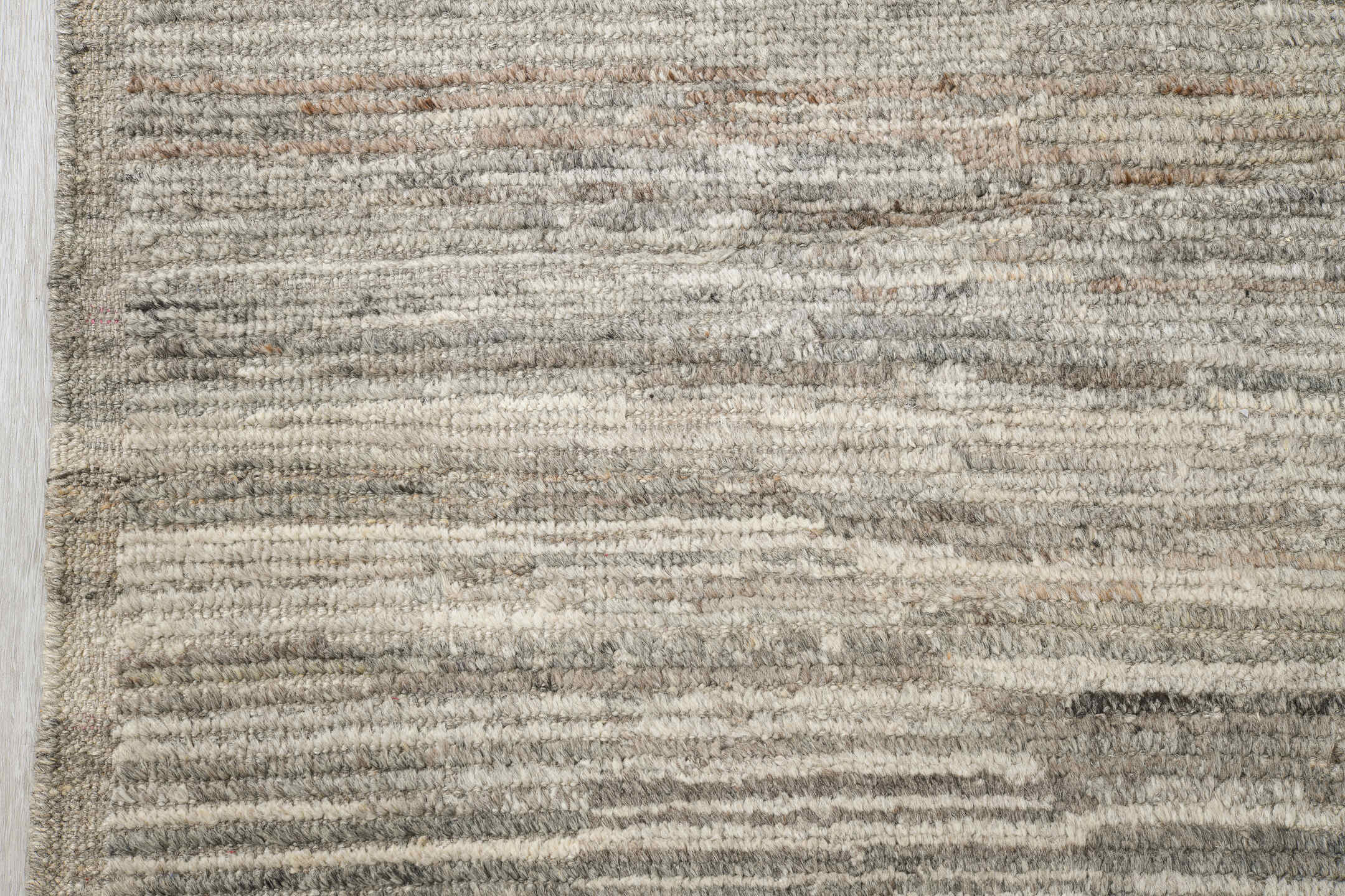 9' x 12' one-of-a-kind handmade vintage Tulu large size rug. Color palette: black, gray, light gray, off-white, pink