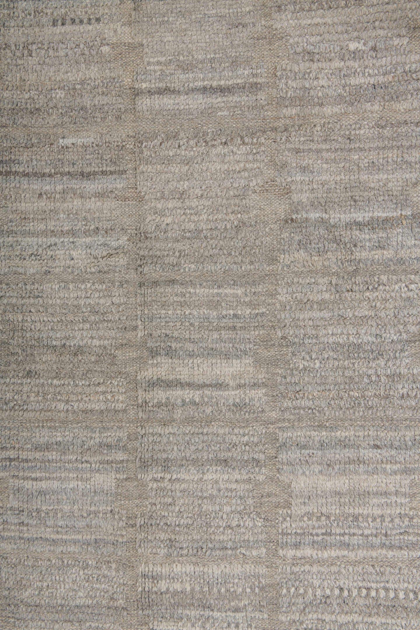 9' x 12' one-of-a-kind handmade vintage Tulu large size rug. Color palette: ivory, taupe, light gray, greige, stone, beige