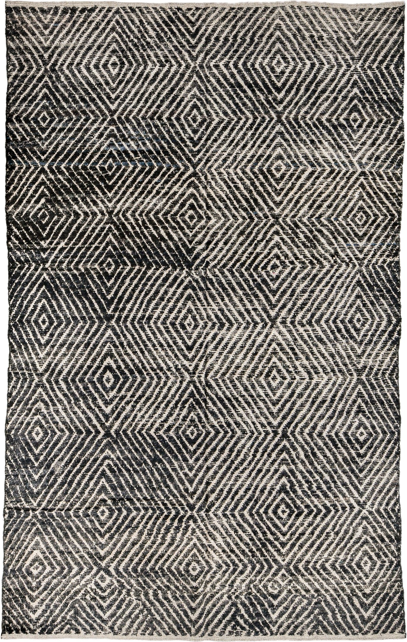 5' x 9' one-of-a-kind handmade vintage Tulu medium size rug. Color palette: ivory, charcoal, black, slate, gray