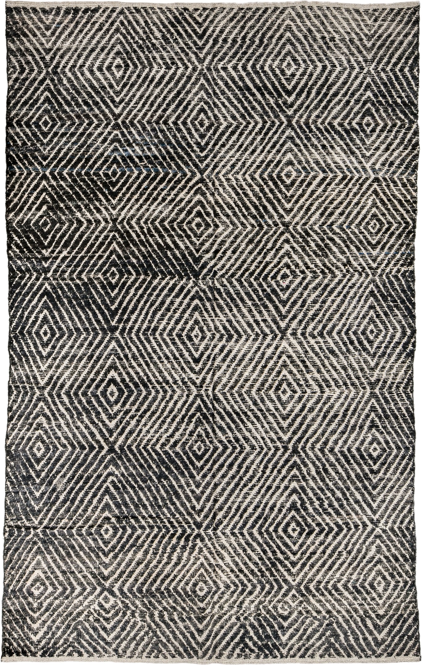 5' x 9' one-of-a-kind handmade vintage Tulu medium size rug. Color palette: ivory, charcoal, black, slate, gray