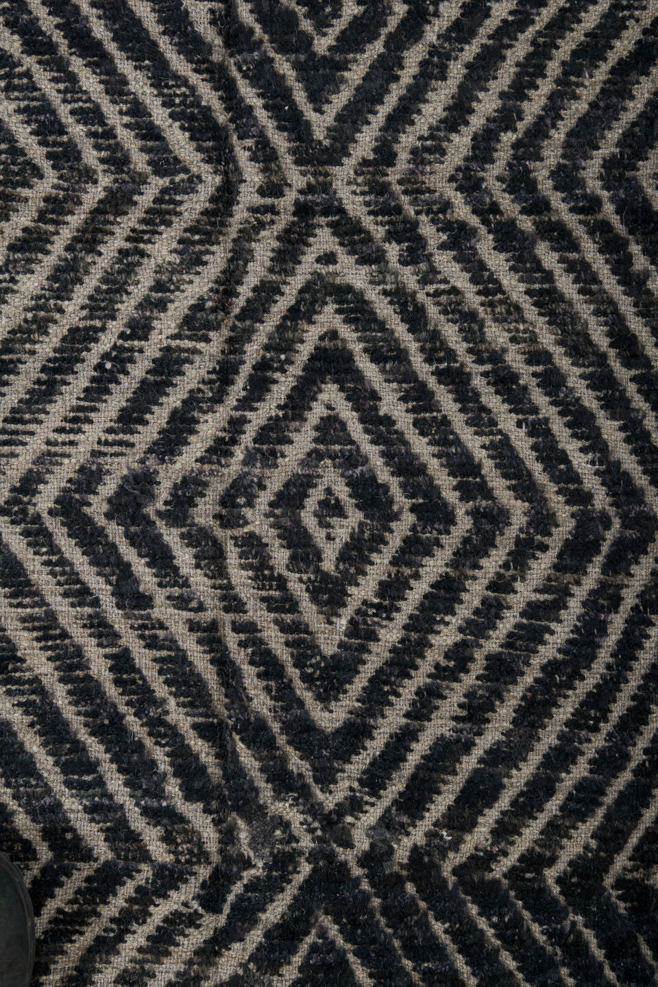 5' x 9' one-of-a-kind handmade vintage Tulu medium size rug. Color palette: black, blue, charcoal, dark gray, dim gray, gray