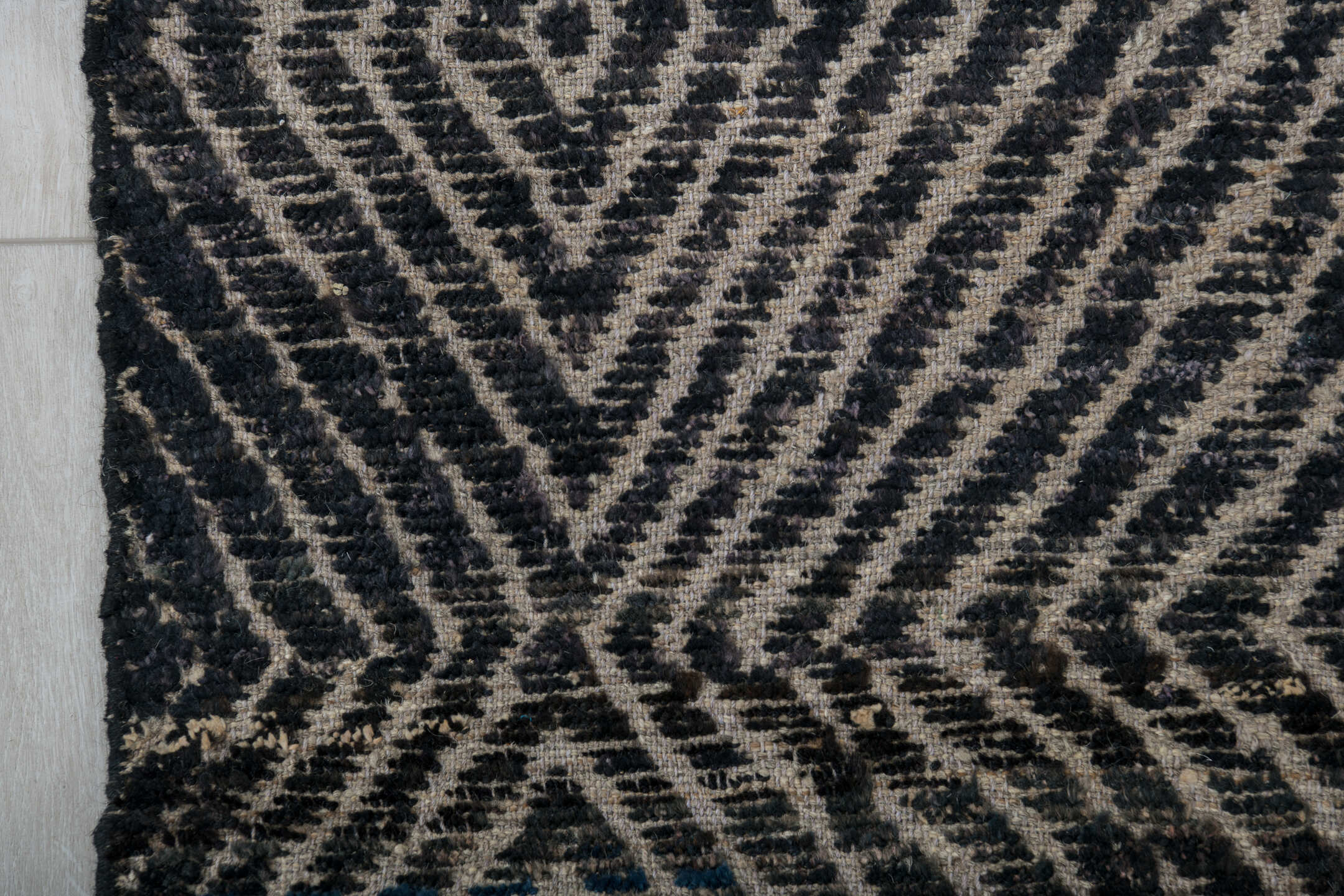 5' x 9' one-of-a-kind handmade vintage Tulu medium size rug. Color palette: black, blue, charcoal, dark gray, dim gray, gray
