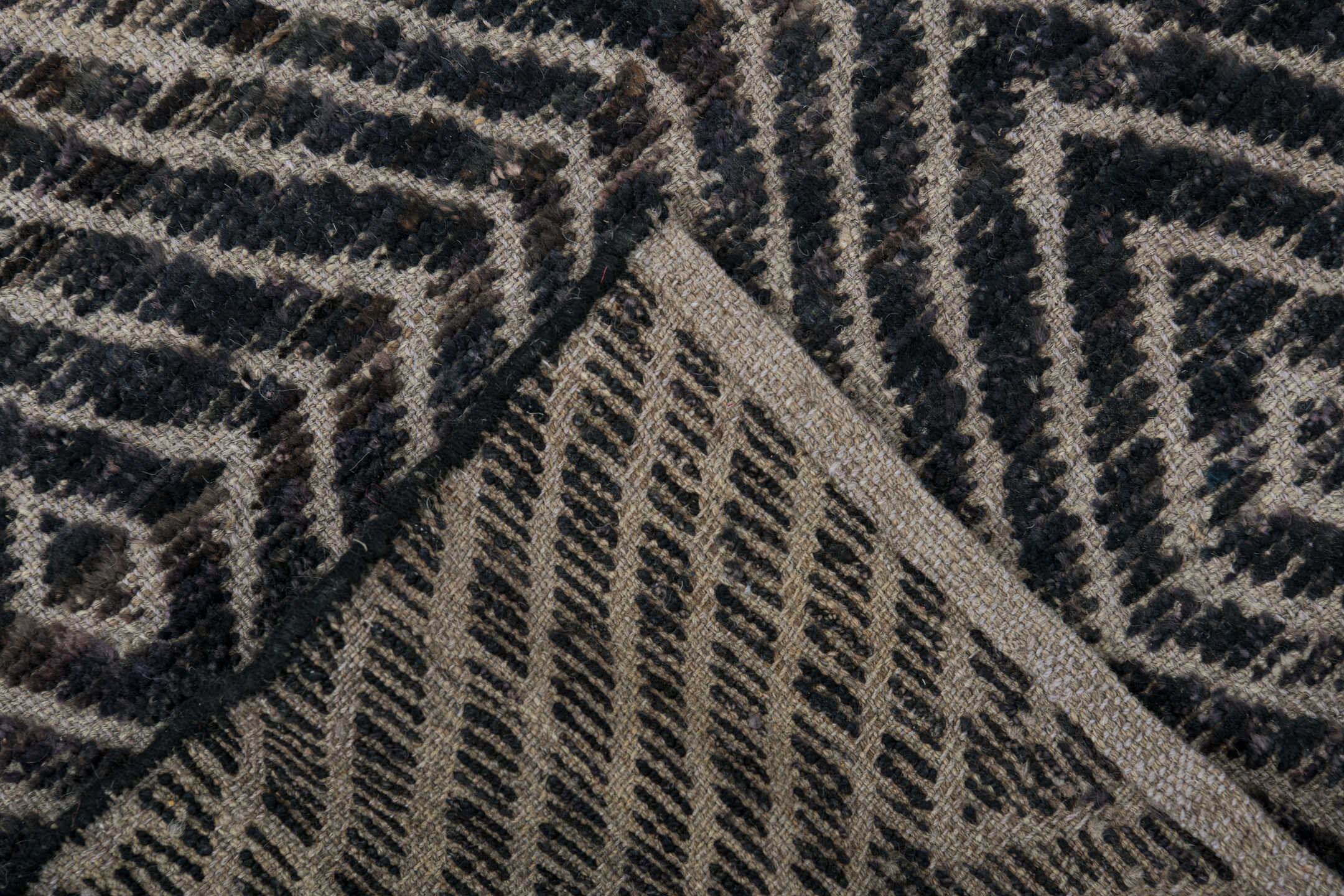 5' x 9' one-of-a-kind handmade vintage Tulu medium size rug. Color palette: black, blue, charcoal, dark gray, dim gray, gray