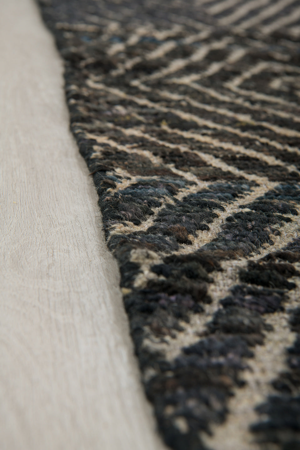 5' x 9' one-of-a-kind handmade vintage Tulu medium size rug. Color palette: black, blue, charcoal, dark gray, dim gray, gray