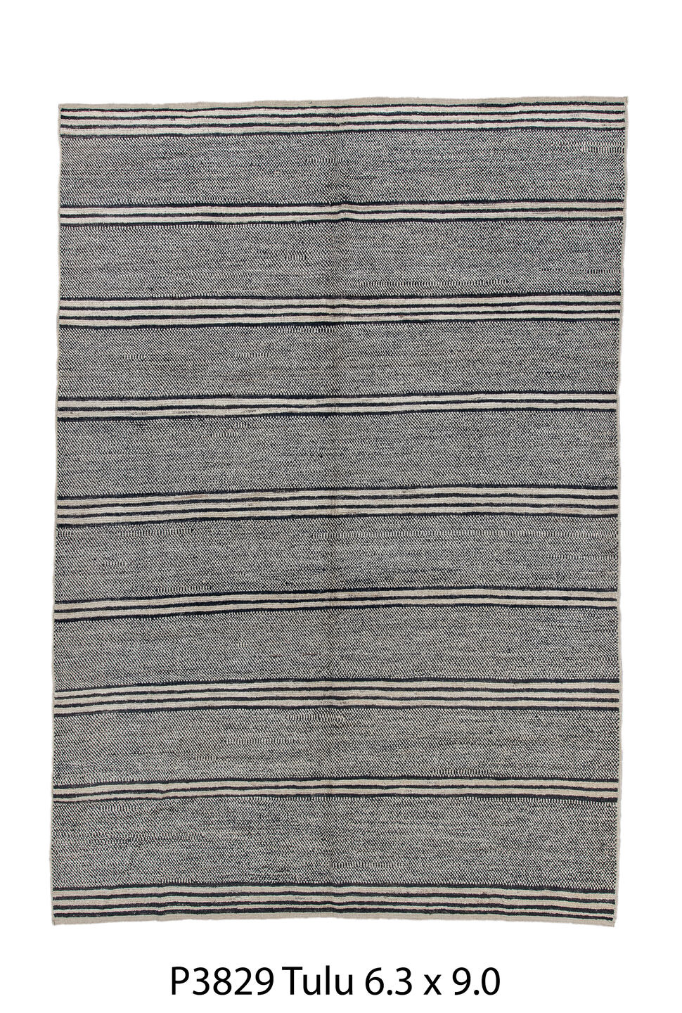 6' x 9' one-of-a-kind handmade vintage Tulu medium size rug. Color palette: black, blue, charcoal, dark gray, dim gray