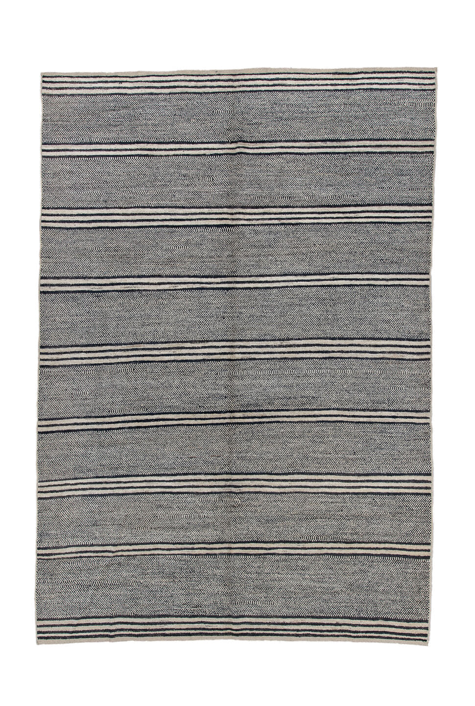 6' x 9' one-of-a-kind handmade vintage Tulu medium size rug. Color palette: charcoal, ivory, gray, black