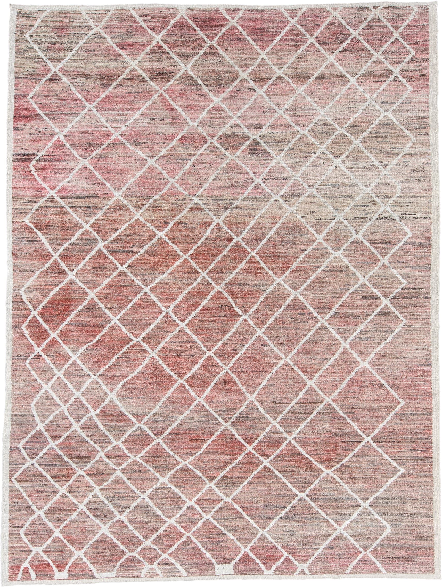 10' x 13' one-of-a-kind handmade vintage Tulu large size rug. Color palette: rose, ivory, taupe, blush, beige, brown, pink