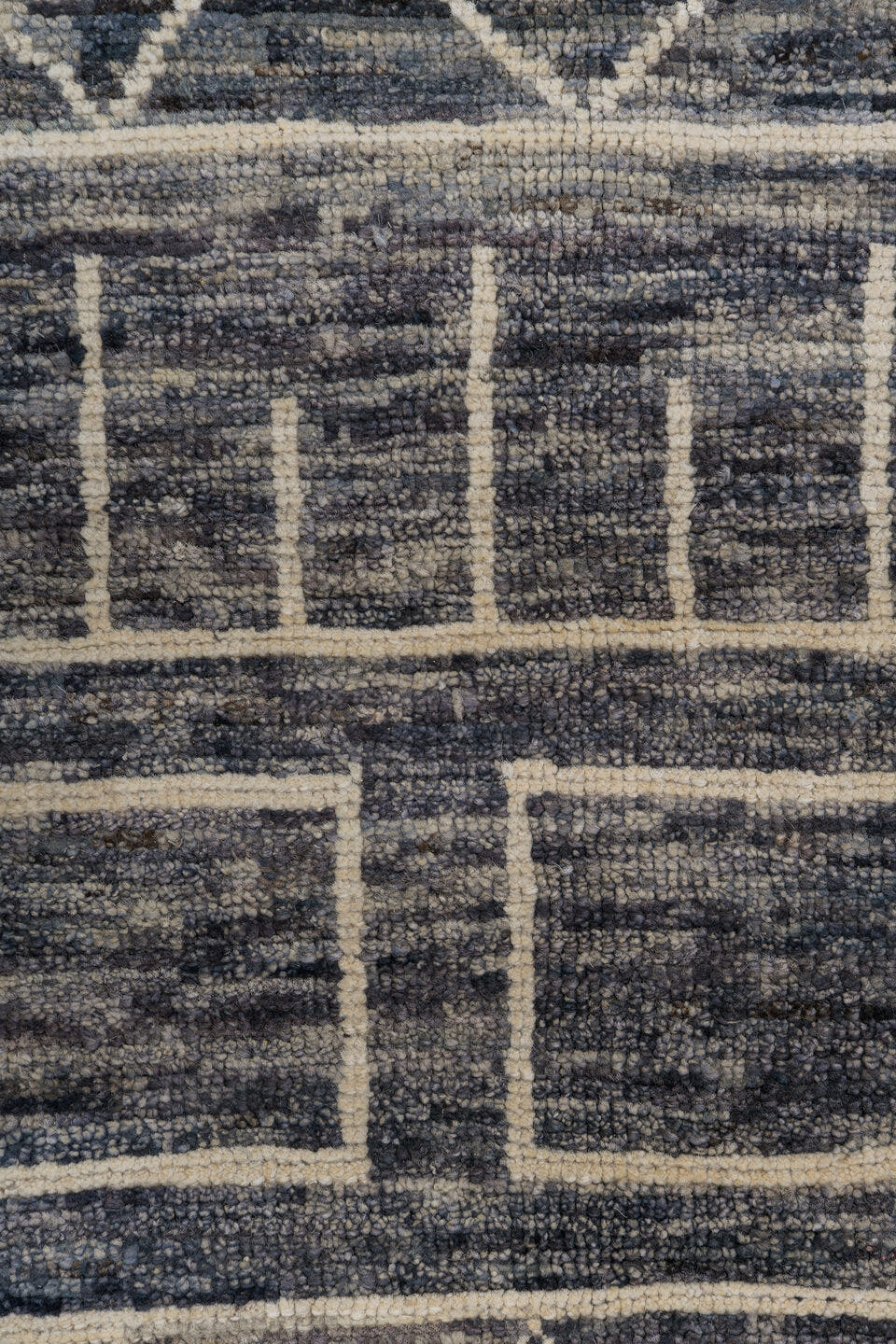 9' x 11' one-of-a-kind handmade vintage Tulu large size rug. Color palette: charcoal, ivory, slate, taupe, gray, black