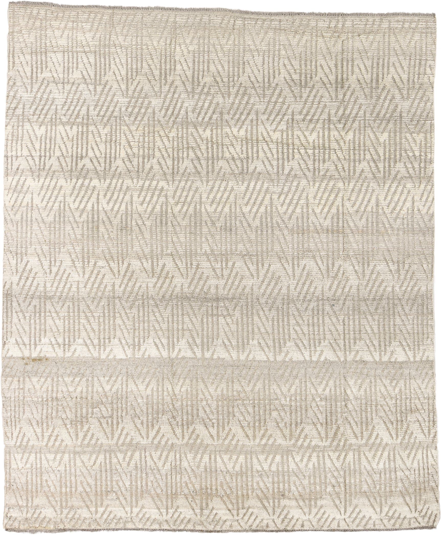 8' x 9' one-of-a-kind handmade vintage Tulu rug. Color palette: ivory, taupe, cream, beige, gray
