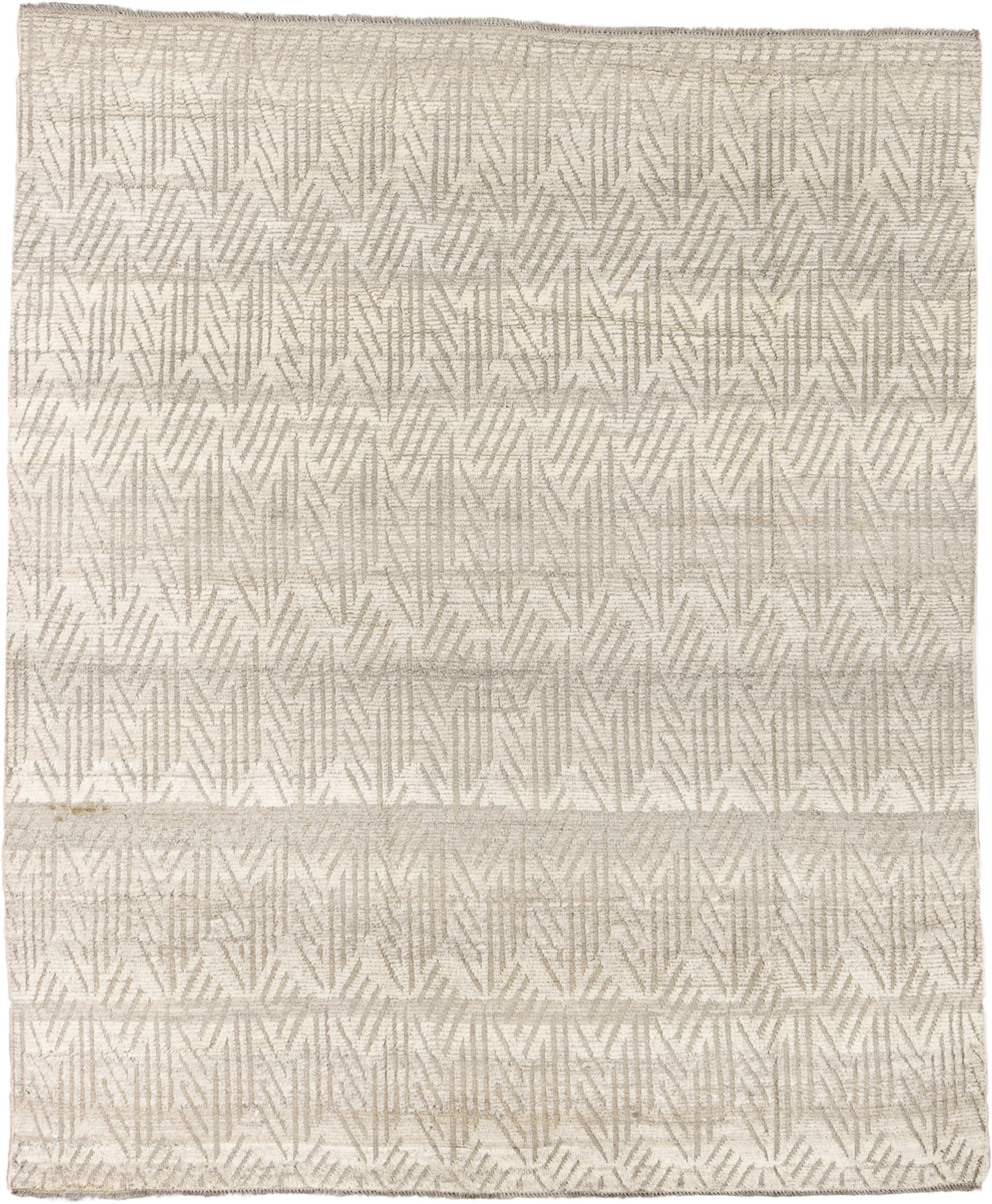 8' x 9' one-of-a-kind handmade vintage Tulu rug. Color palette: ivory, taupe, cream, beige, gray