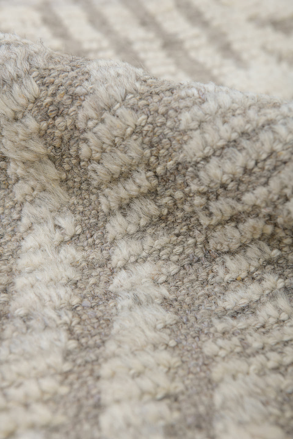 8' x 9' one-of-a-kind handmade vintage Tulu rug. Color palette: ivory, taupe, cream, beige, gray
