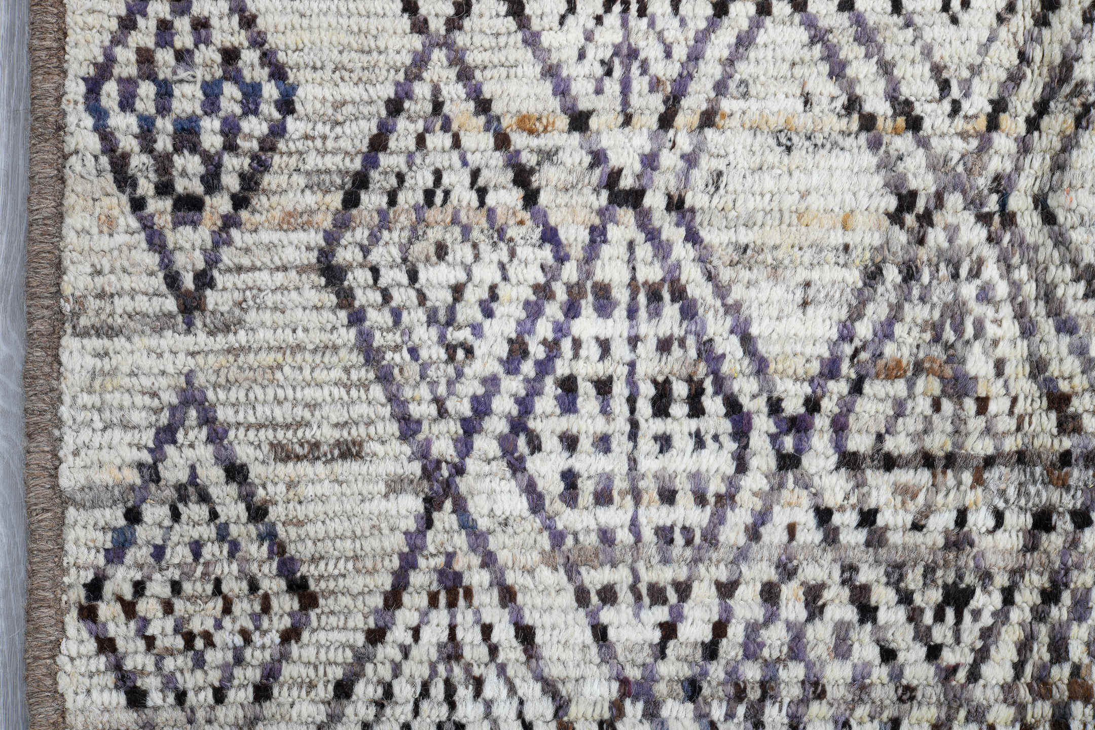 3' x 16' one-of-a-kind handmade vintage Tulu runner rug. Color palette: ivory, charcoal, taupe, brown, gray, black, beige