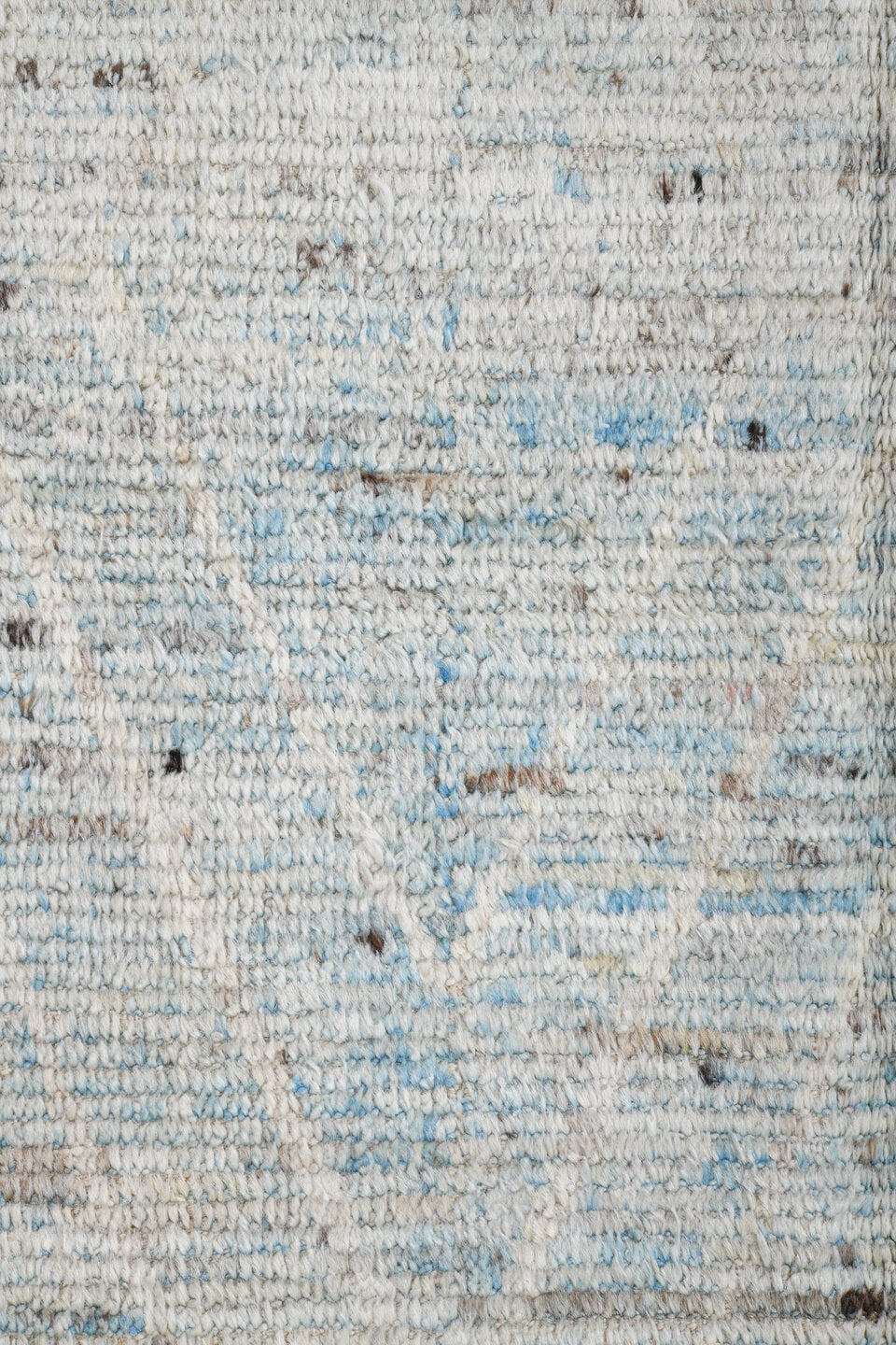 3' x 15' one-of-a-kind handmade vintage Tulu runner rug. Color palette: ivory, pale blue, taupe, charcoal, light blue, beige