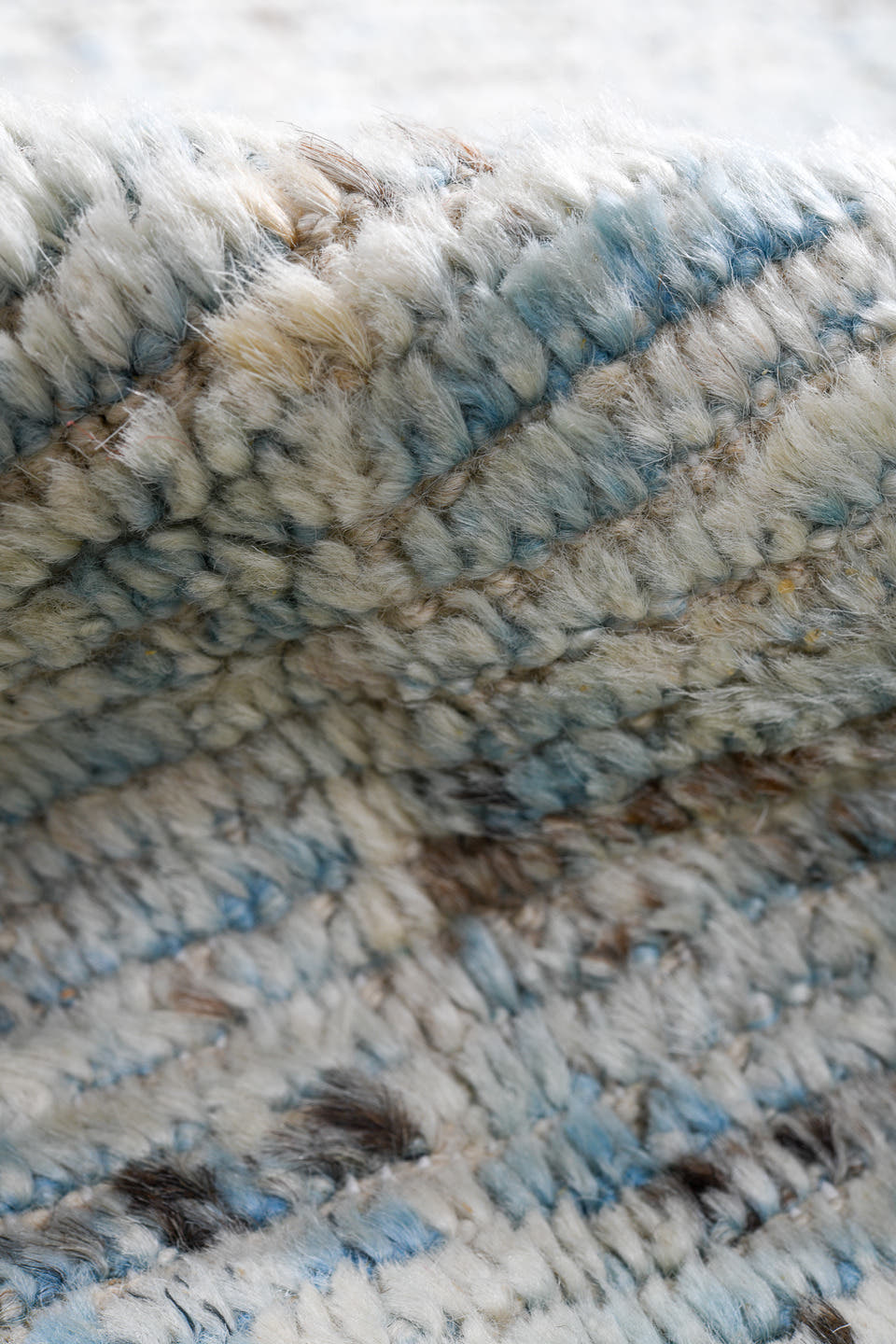 3' x 15' one-of-a-kind handmade vintage Tulu runner rug. Color palette: ivory, pale blue, taupe, charcoal, light blue, beige