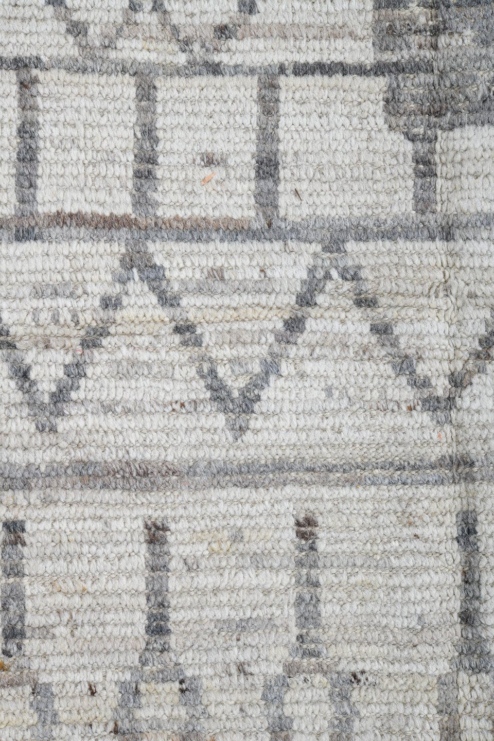 4' x 19' one-of-a-kind handmade vintage Tulu runner rug. Color palette: ivory, light gray, taupe, cream, beige, gray