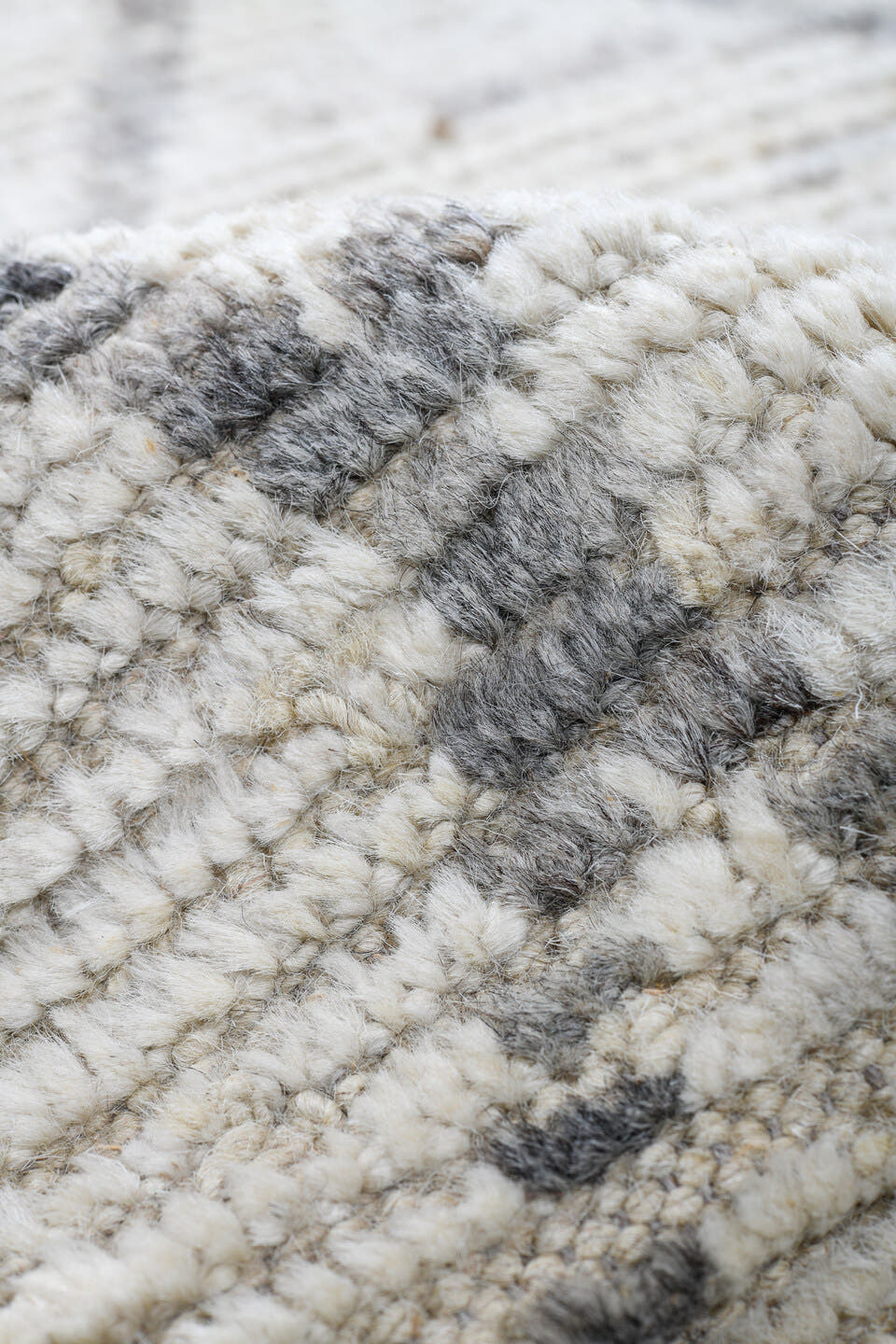 4' x 19' one-of-a-kind handmade vintage Tulu runner rug. Color palette: ivory, light gray, taupe, cream, beige, gray