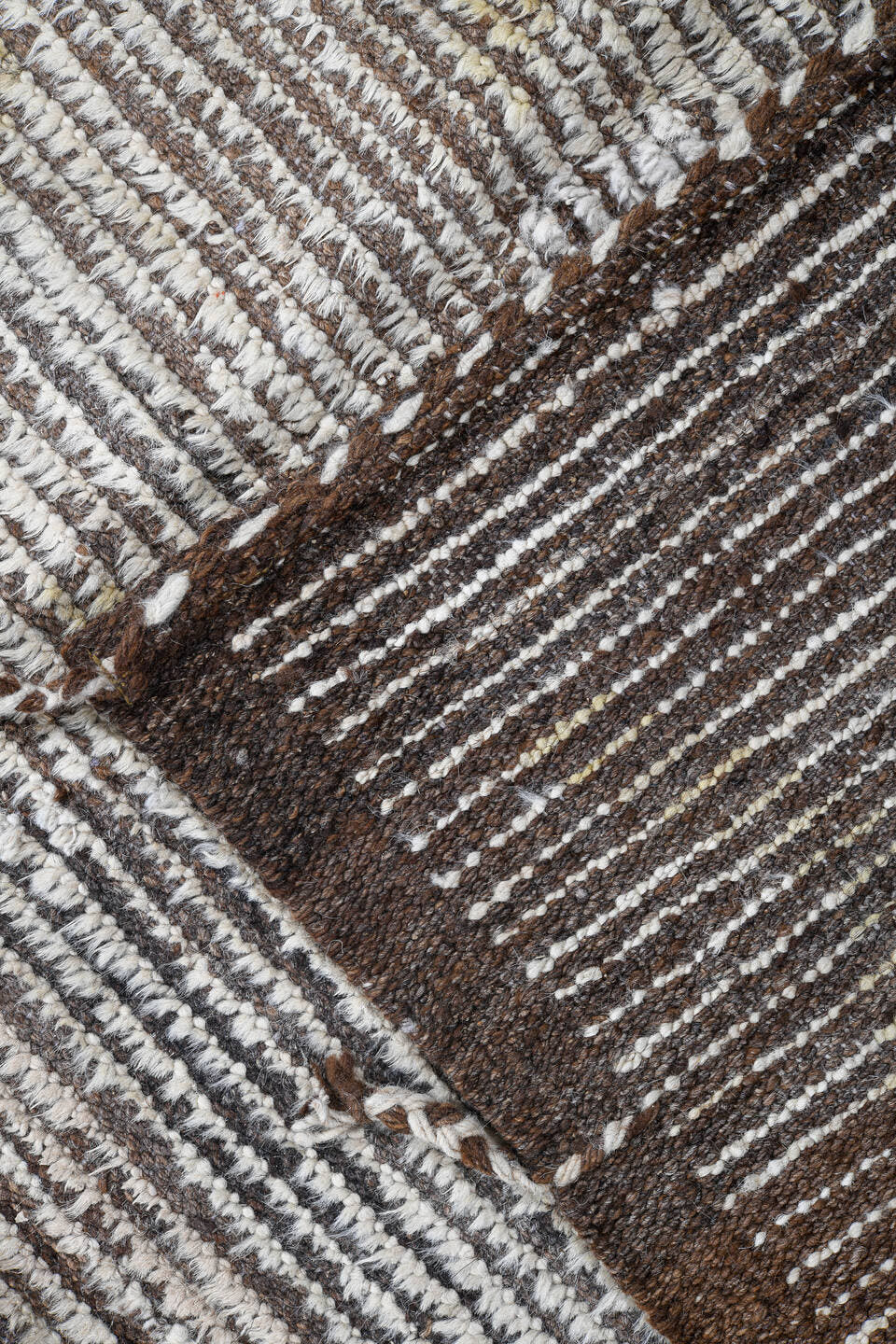 3' x 14' one-of-a-kind handmade vintage Tulu runner rug. Color palette: ivory, brown, taupe, charcoal, cream, beige, gray