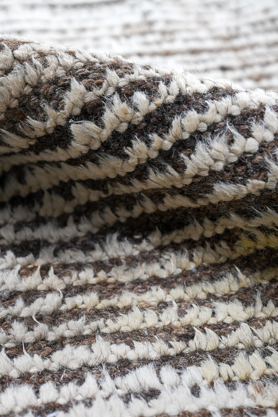 3' x 14' one-of-a-kind handmade vintage Tulu runner rug. Color palette: ivory, brown, taupe, charcoal, cream, beige, gray