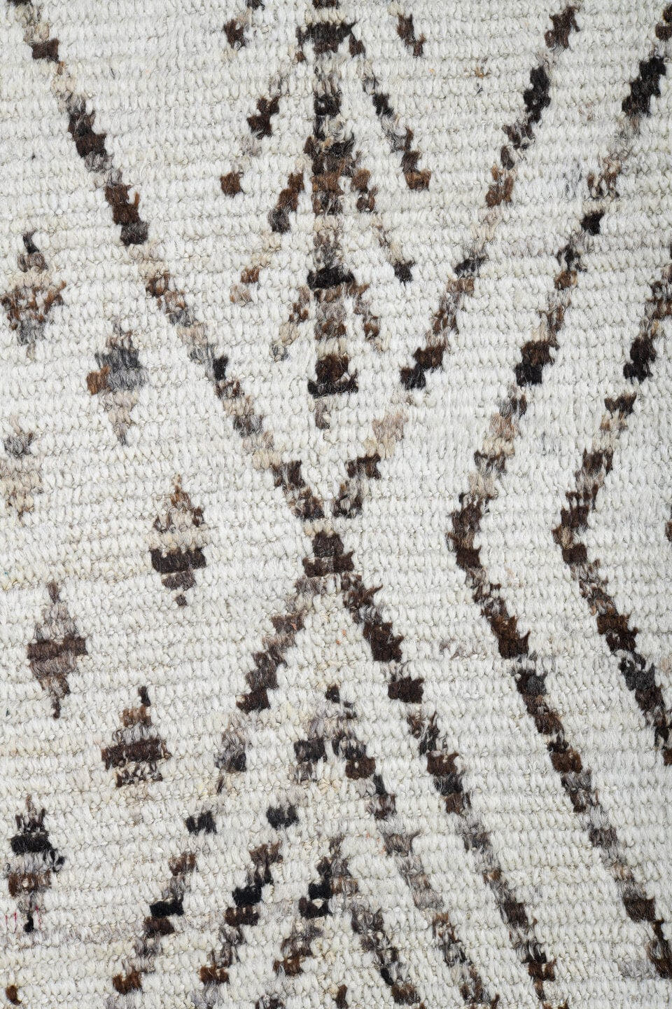 4' x 18' one-of-a-kind handmade vintage Tulu runner rug. Color palette: ivory, charcoal, taupe, brown, black, gray, beige
