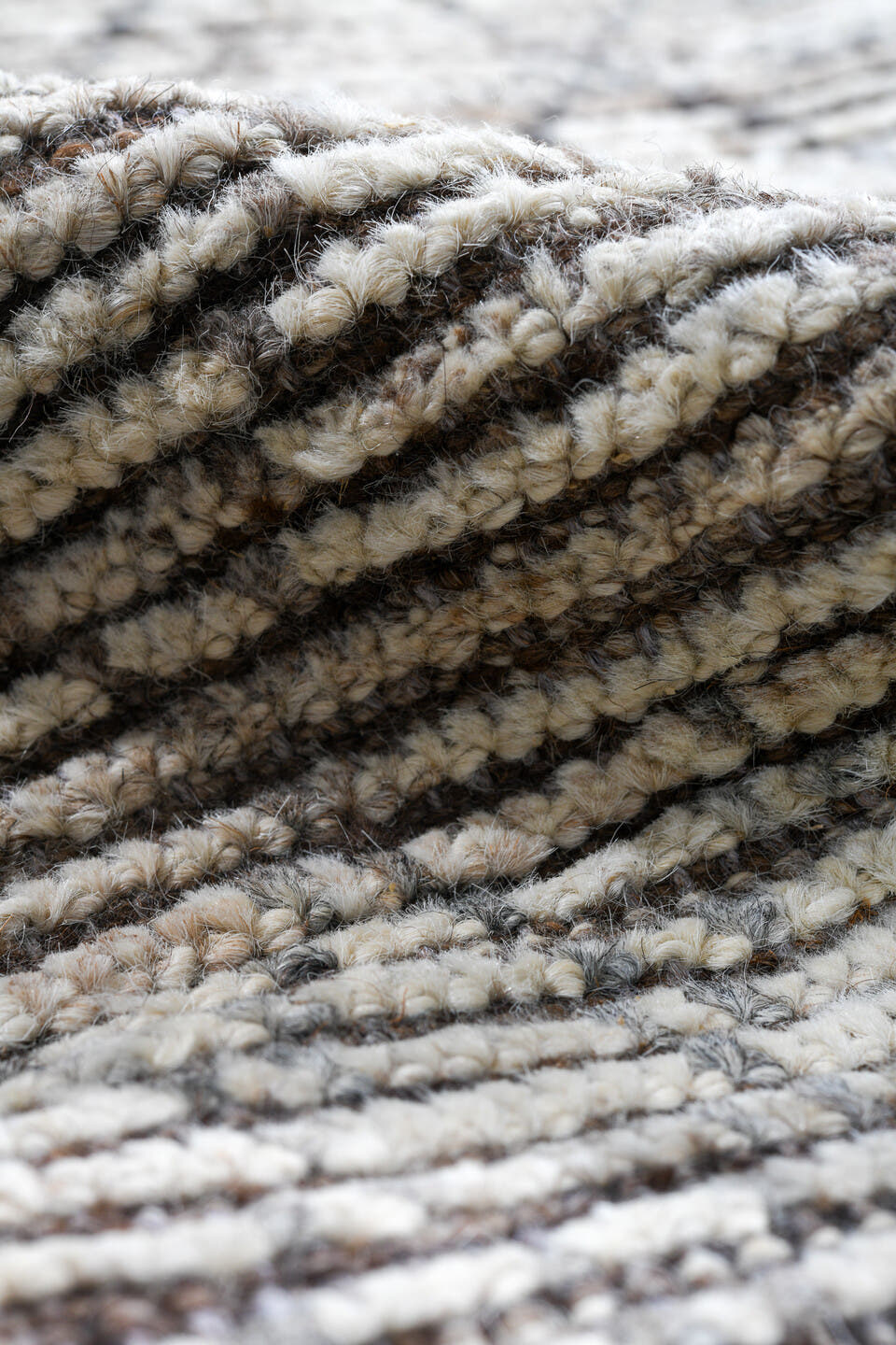 2' x 16' one-of-a-kind handmade vintage Tulu runner rug. Color palette: ivory, brown, taupe, charcoal, beige, gray, black