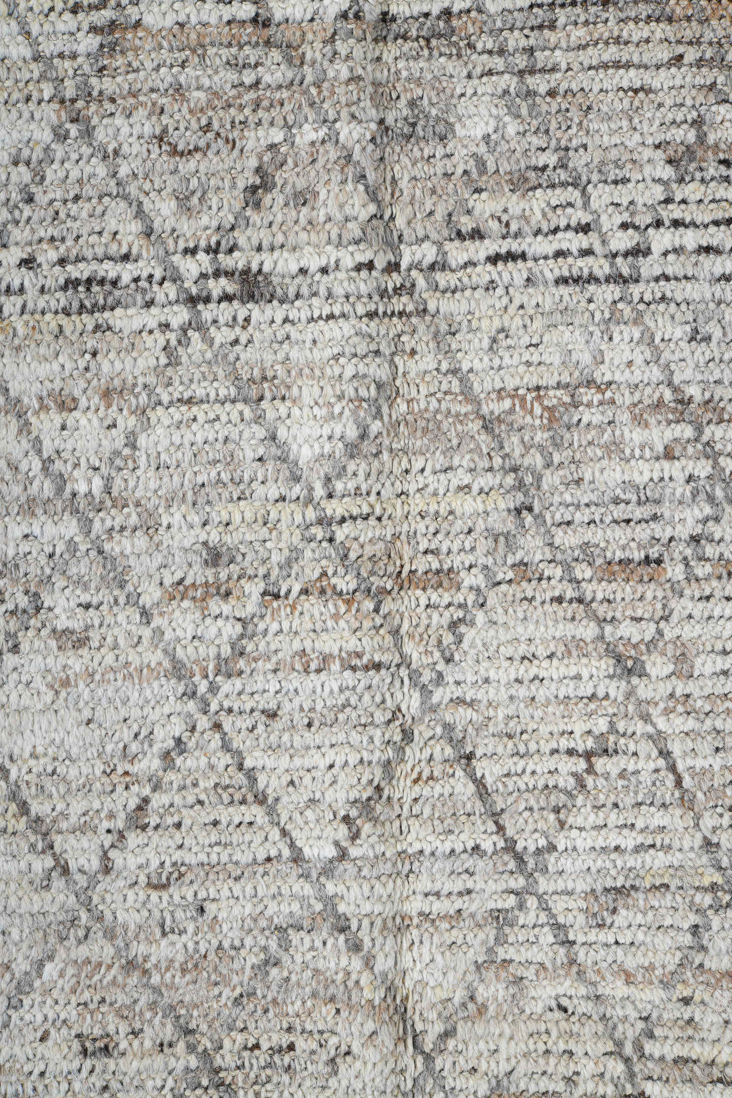 2' x 16' one-of-a-kind handmade vintage Tulu runner rug. Color palette: ivory, brown, taupe, camel, charcoal, beige, gray