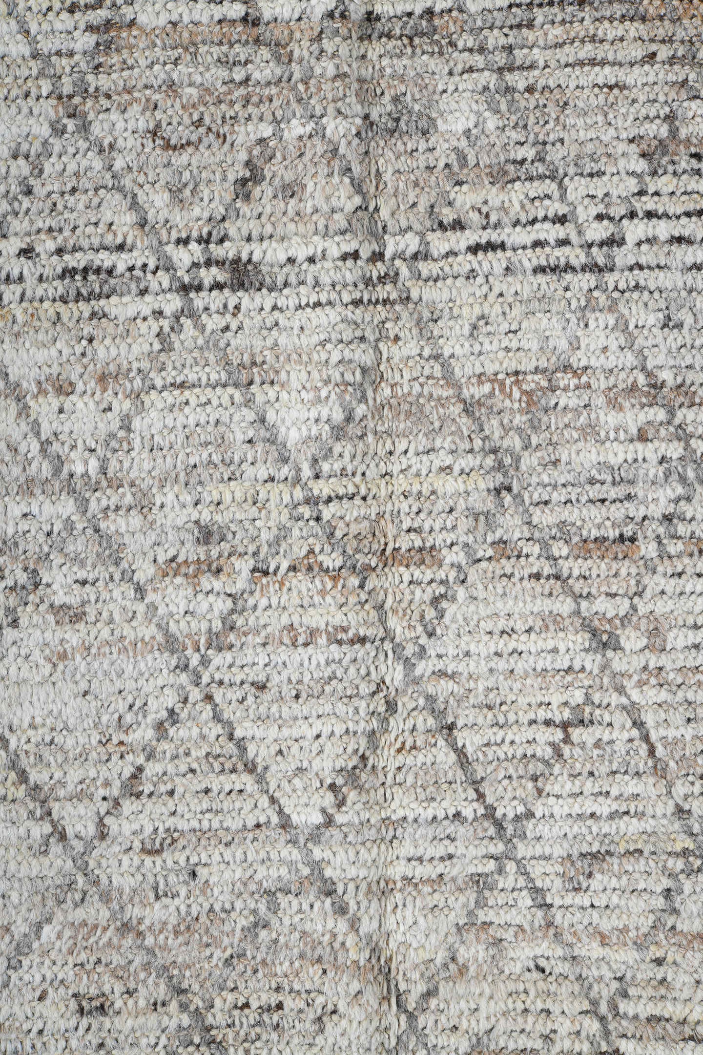 2' x 16' one-of-a-kind handmade vintage Tulu runner rug. Color palette: ivory, brown, taupe, camel, charcoal, beige, gray