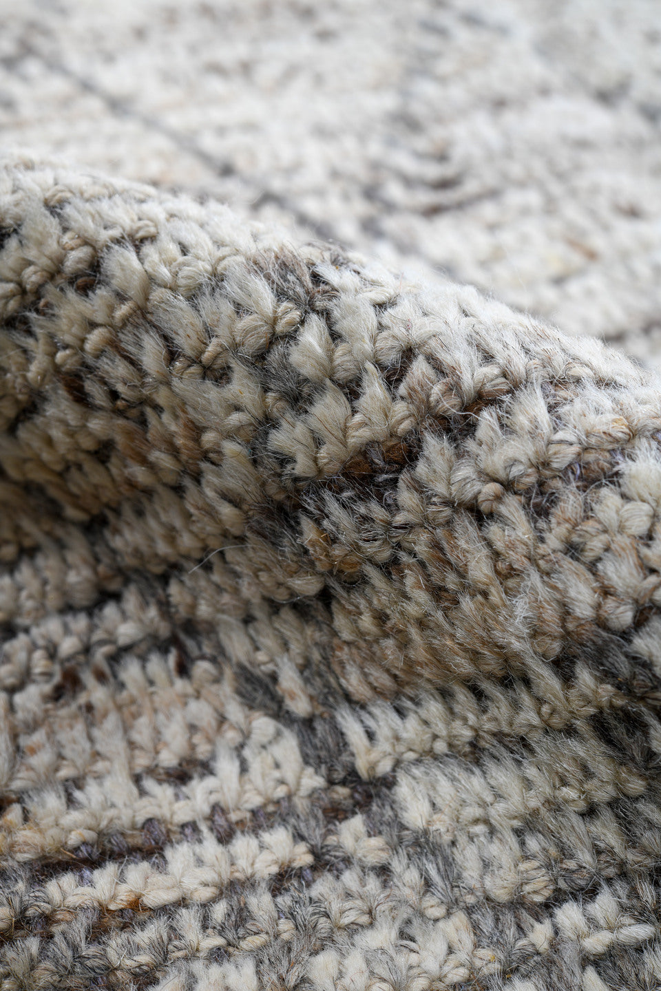 2' x 16' one-of-a-kind handmade vintage Tulu runner rug. Color palette: ivory, brown, taupe, camel, charcoal, beige, gray