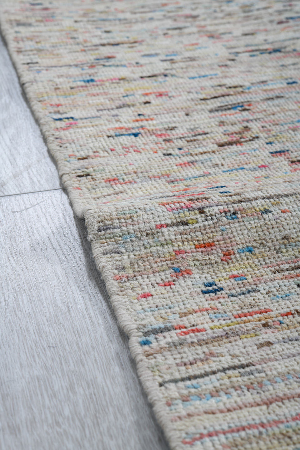 2' x 7' one-of-a-kind handmade vintage Tulu runner rug. Color palette: ivory, charcoal, slate, sky_blue, rust, taupe, gray