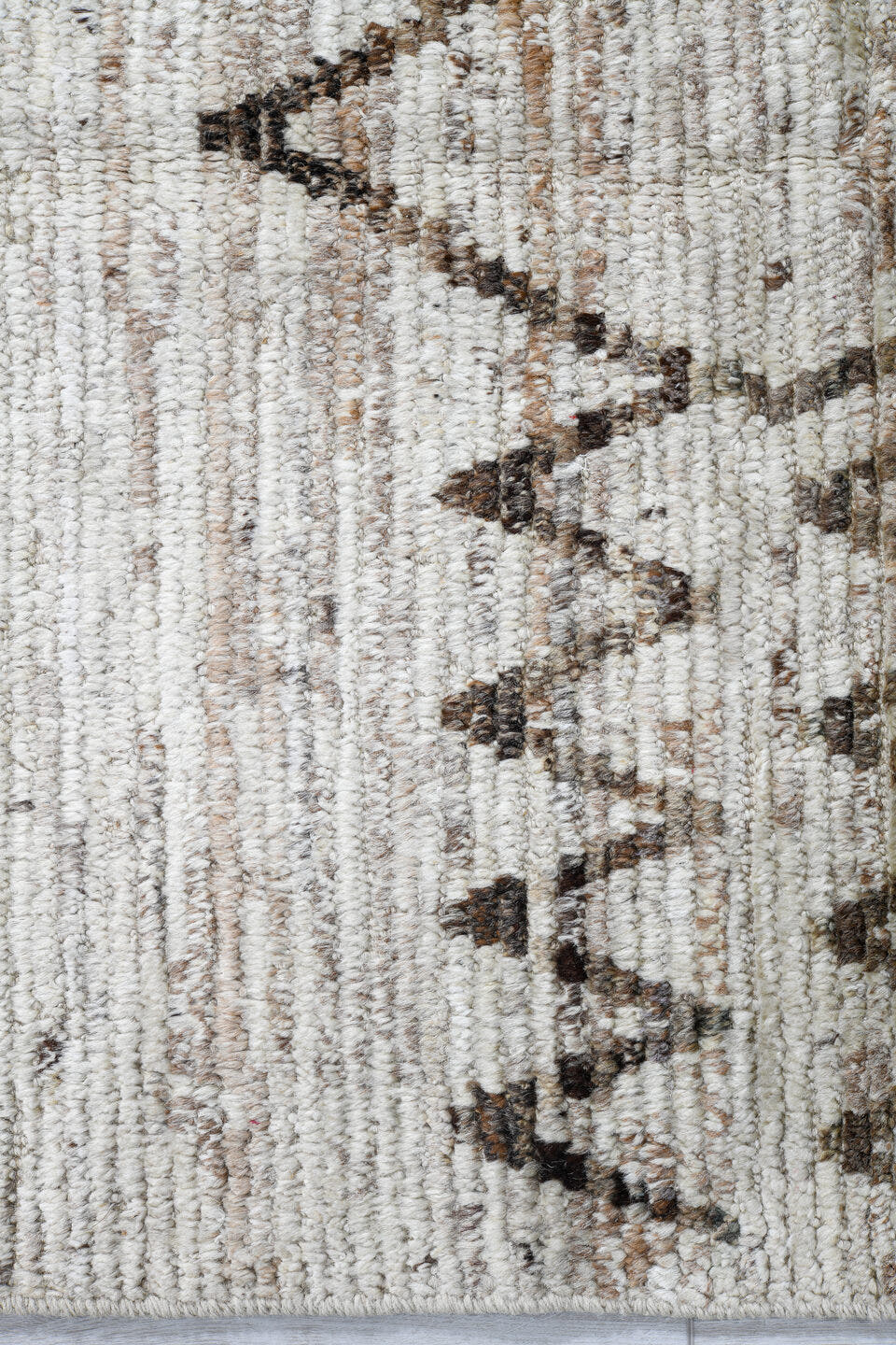3' x 16' one-of-a-kind handmade vintage Tulu runner rug. Color palette: ivory, taupe, brown, camel, gray, beige