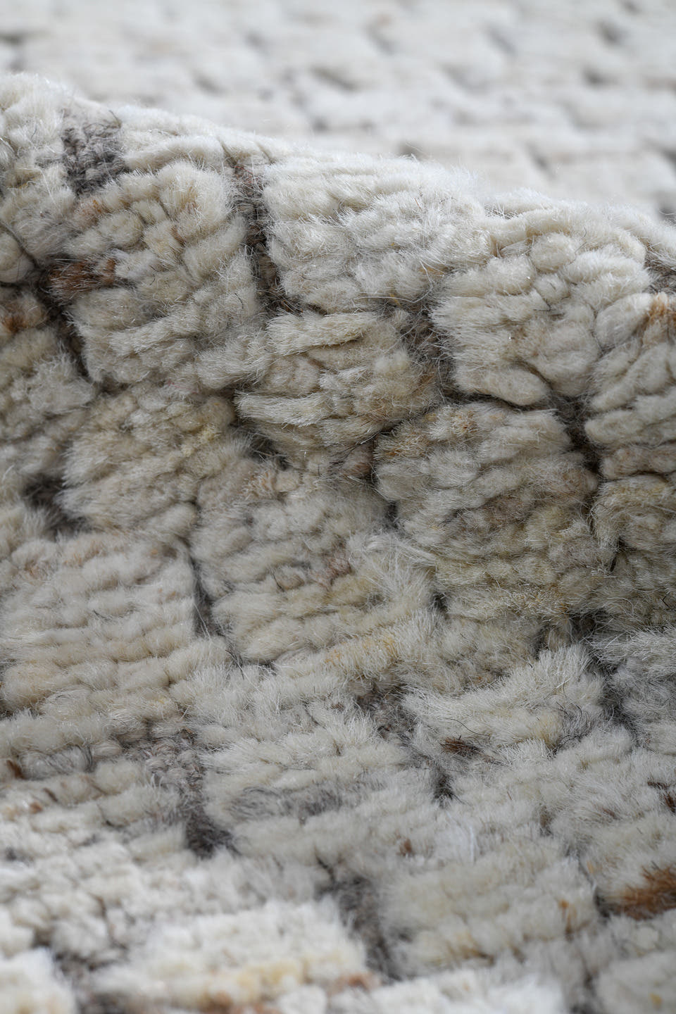 3' x 9' one-of-a-kind handmade vintage Tulu runner rug. Color palette: ivory, taupe, light gray, beige, gray