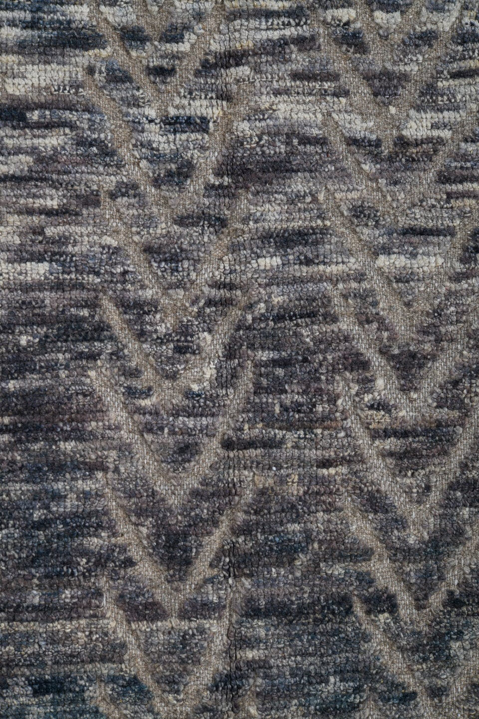 3' x 9' one-of-a-kind handmade vintage Tulu runner rug. Color palette: blue-gray, ivory, slate, silver, gray, blue
