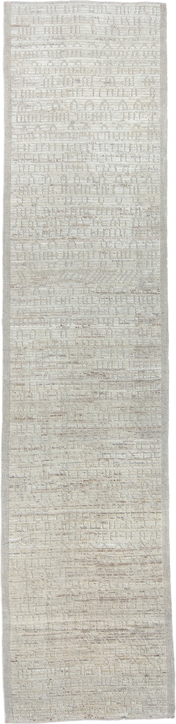 3' x 12' one-of-a-kind handmade vintage Tulu runner rug. Color palette: ivory, beige, taupe, cream, light gray, gray
