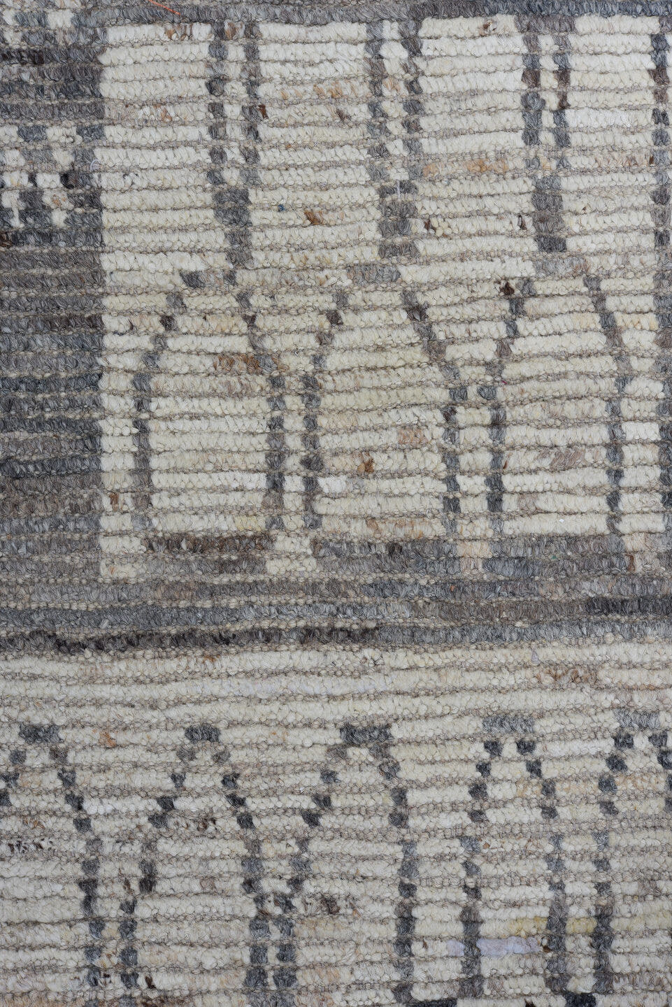 3' x 16' one-of-a-kind handmade vintage Tulu runner rug. Color palette: ivory, charcoal, taupe, gray, black, beige