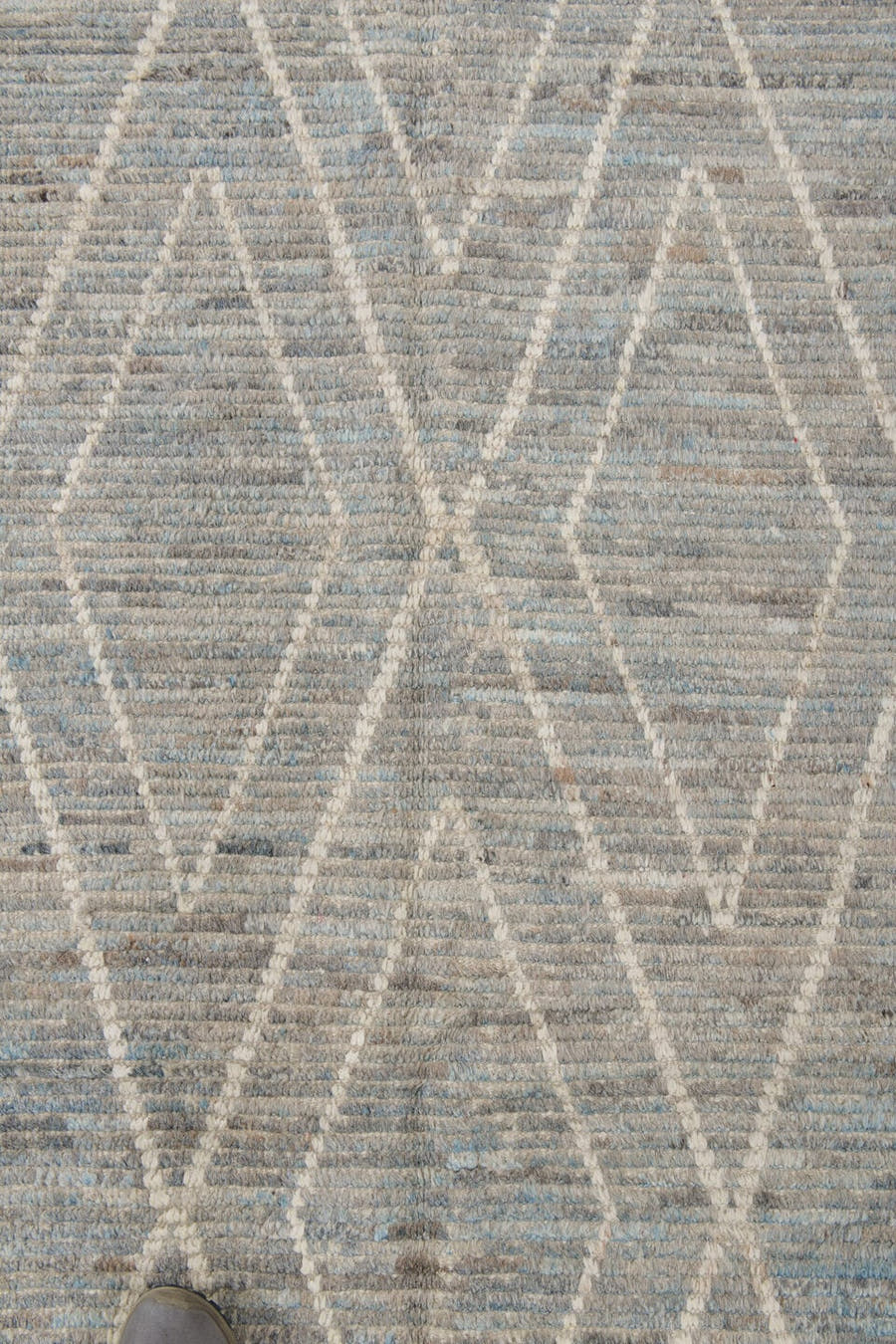3' x 15' one-of-a-kind handmade vintage Tulu runner rug. Color palette: pale blue gray, ivory, taupe, cream, light brown