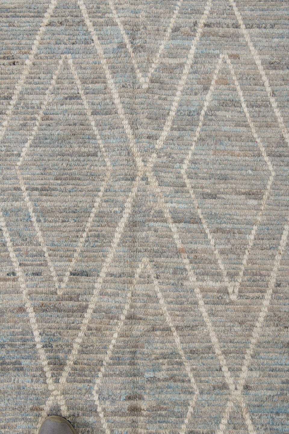 3' x 15' one-of-a-kind handmade vintage Tulu runner rug. Color palette: pale blue gray, ivory, taupe, cream, light brown