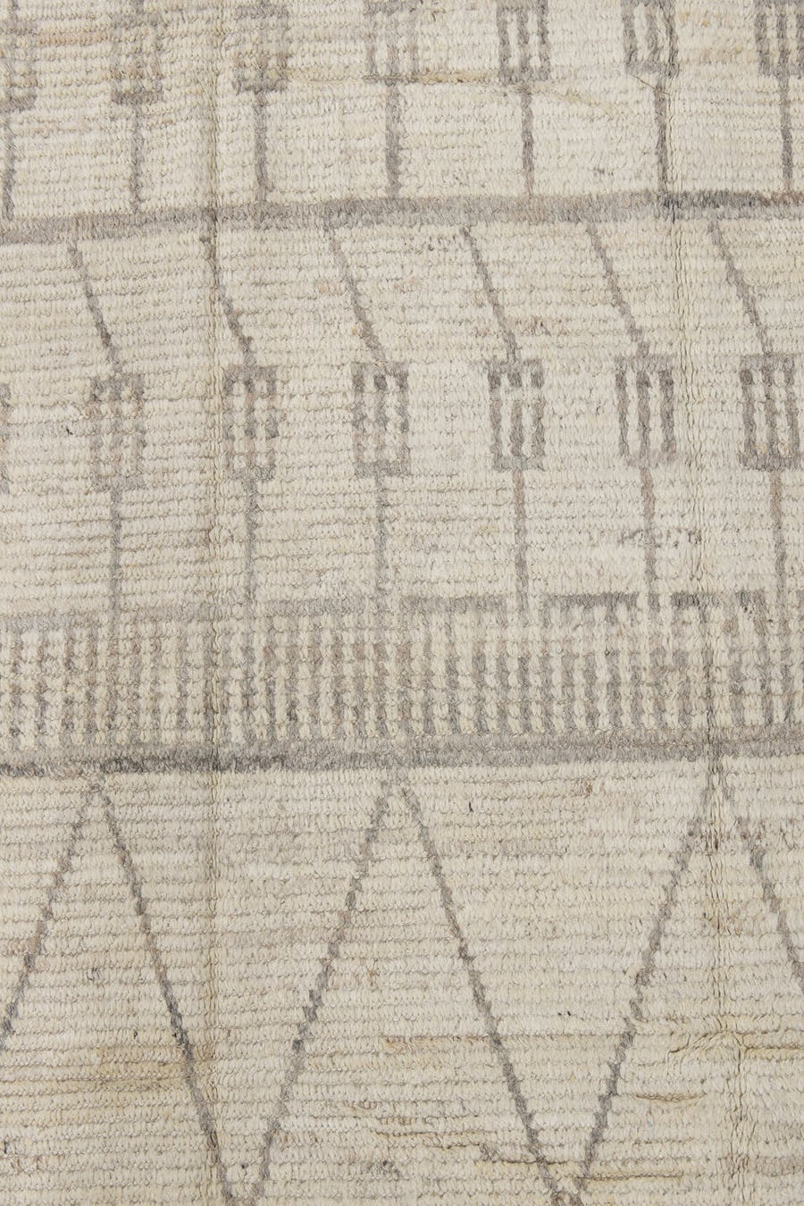 3' x 15' one-of-a-kind handmade vintage Tulu runner rug. Color palette: ivory, light gray, cream, taupe, beige, gray