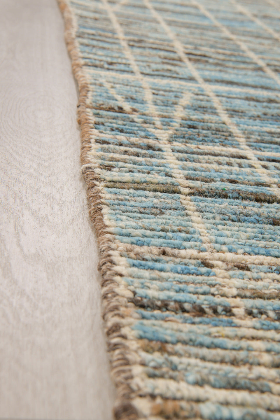 2' x 15' one-of-a-kind handmade vintage Tulu runner rug. Color palette: sky blue, ivory, charcoal, slate, taupe, light blue