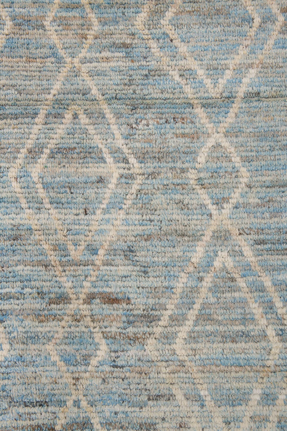 3' x 16' one-of-a-kind handmade vintage Tulu runner rug. Color palette: sky blue, ivory, slate, cream, light blue, gray