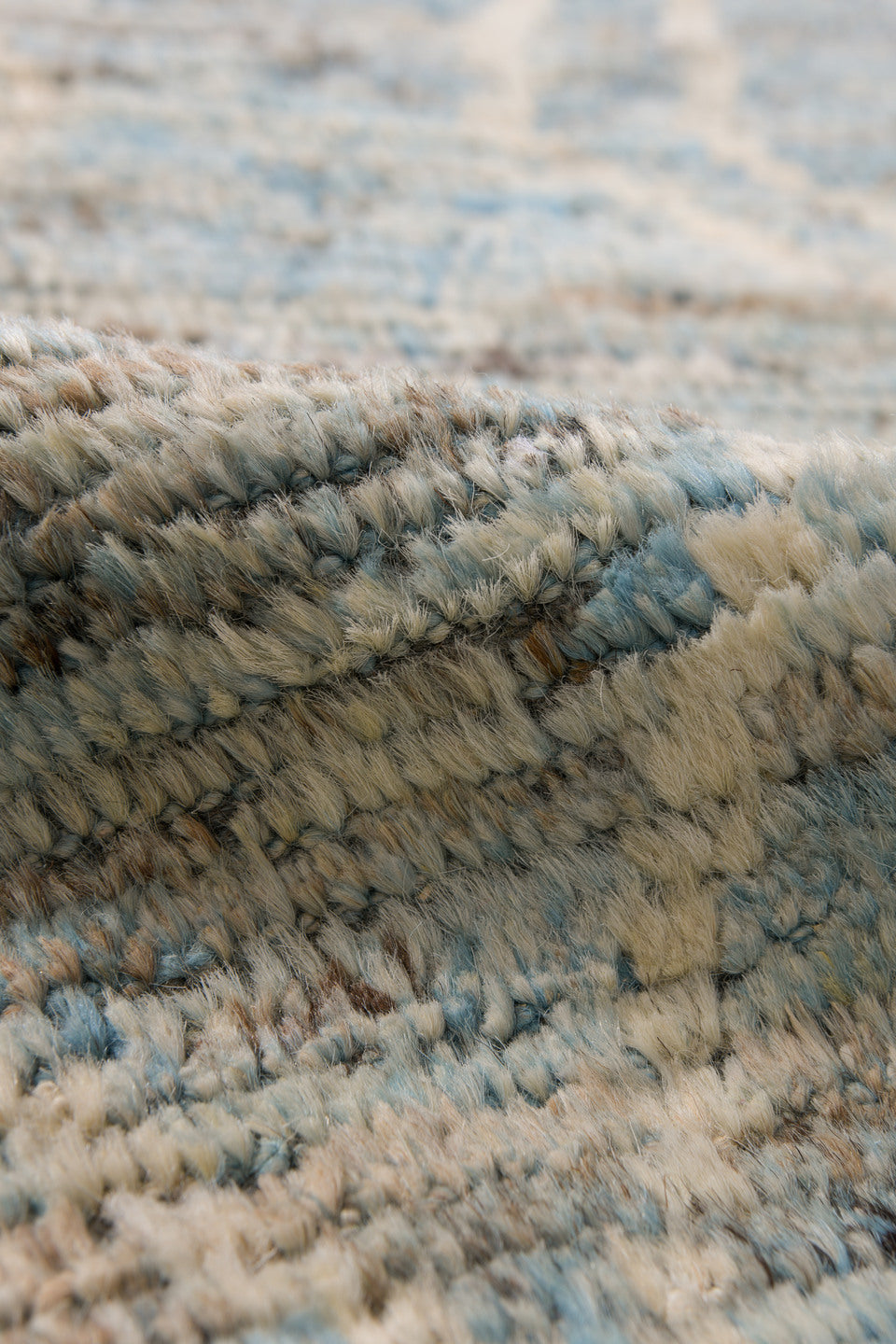 3' x 16' one-of-a-kind handmade vintage Tulu runner rug. Color palette: sky blue, ivory, slate, cream, light blue, gray