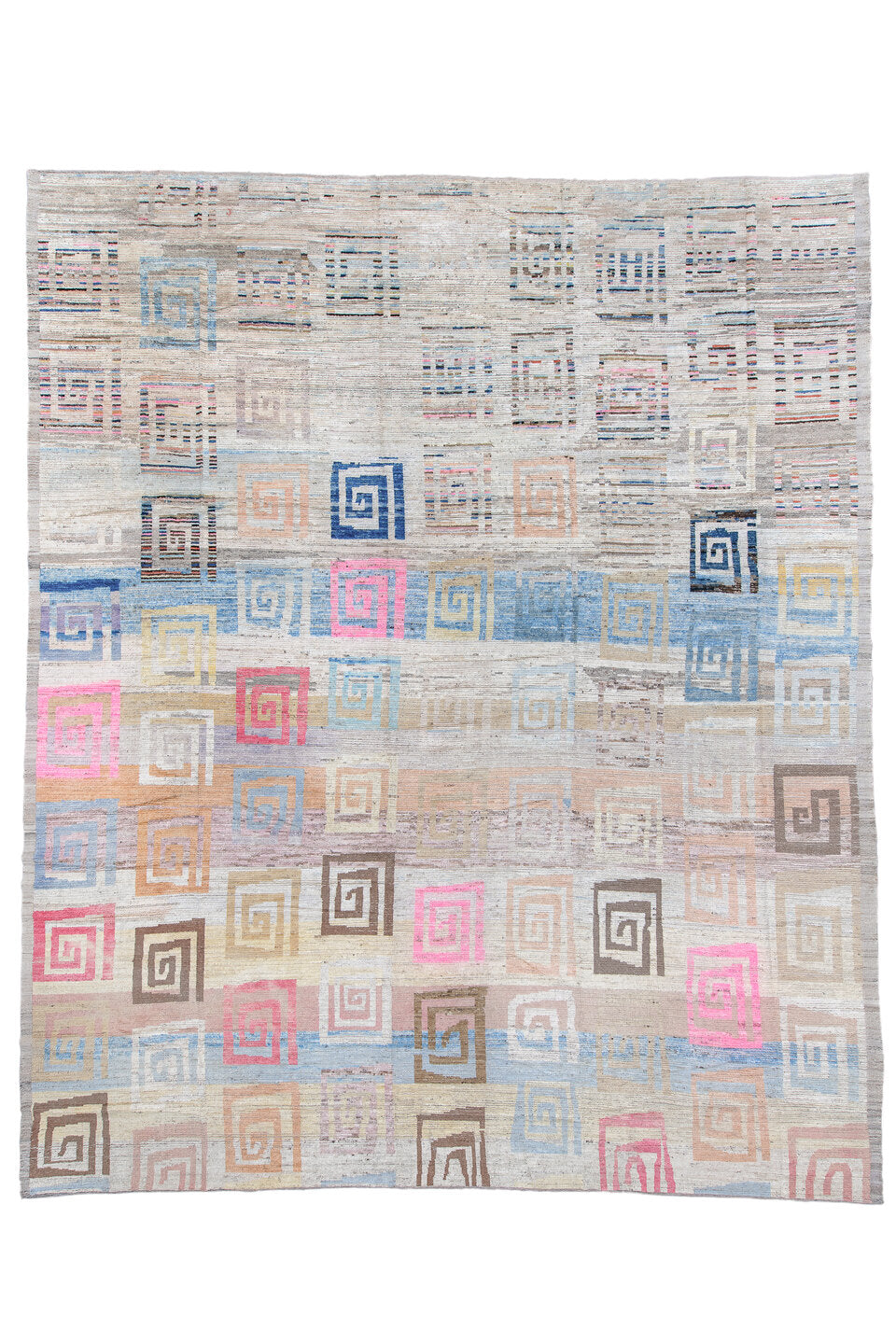 3' x 16' one-of-a-kind handmade vintage Tulu runner rug. Color palette: light blue, rust, ivory, taupe, slate, terracotta