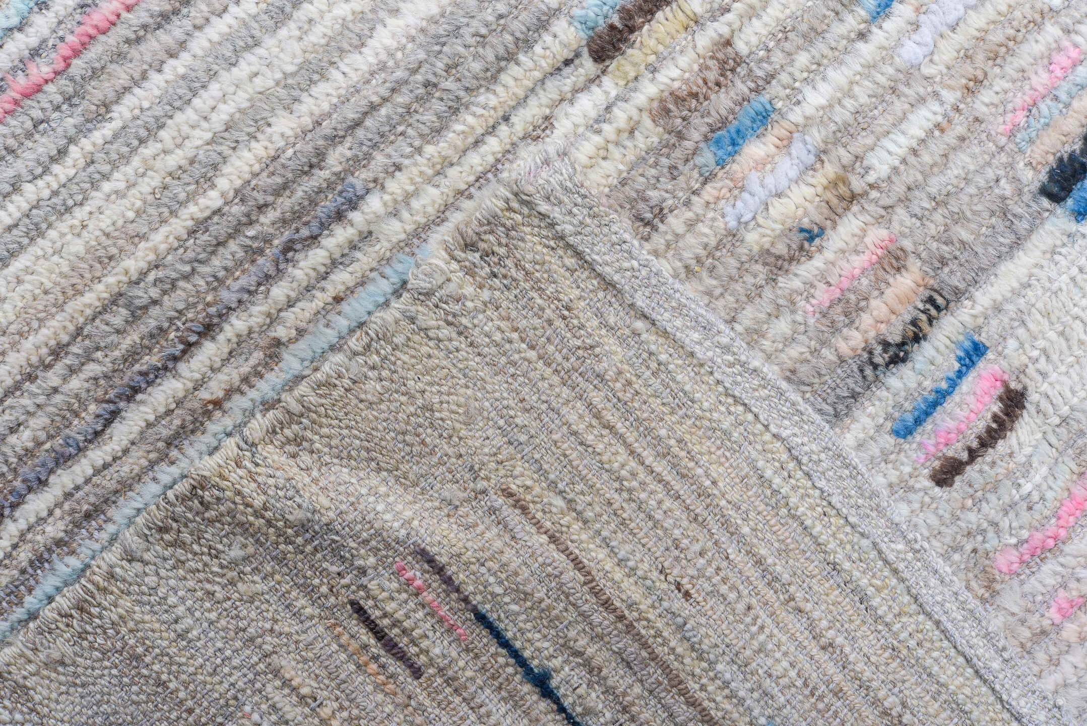 3' x 16' one-of-a-kind handmade vintage Tulu runner rug. Color palette: light blue, rust, ivory, taupe, slate, terracotta