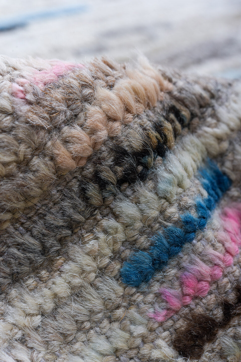 3' x 16' one-of-a-kind handmade vintage Tulu runner rug. Color palette: light blue, rust, ivory, taupe, slate, terracotta