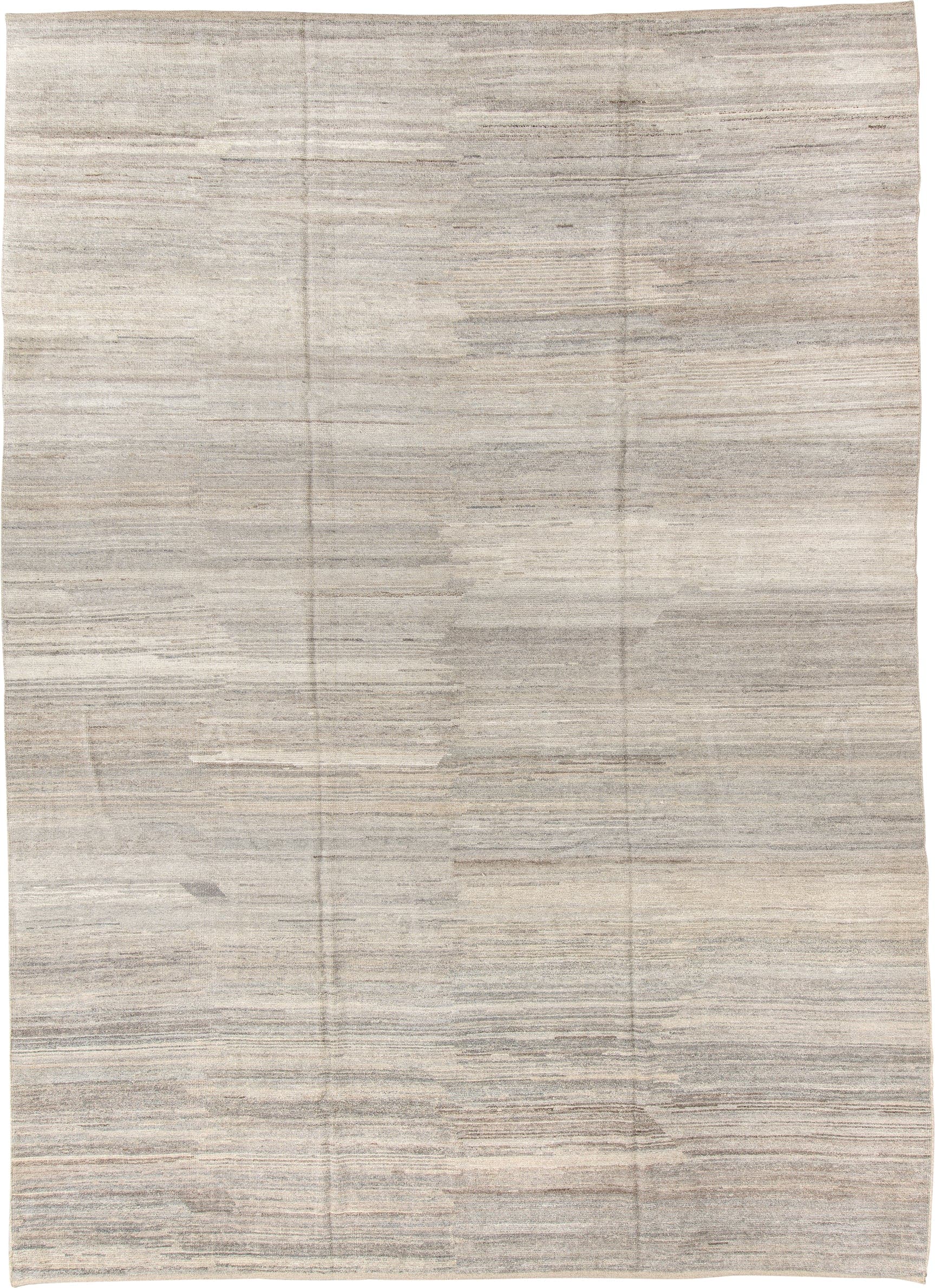 10' x 14' one-of-a-kind handmade vintage Tulu large size rug. Color palette: ivory, beige, taupe, gray, greige