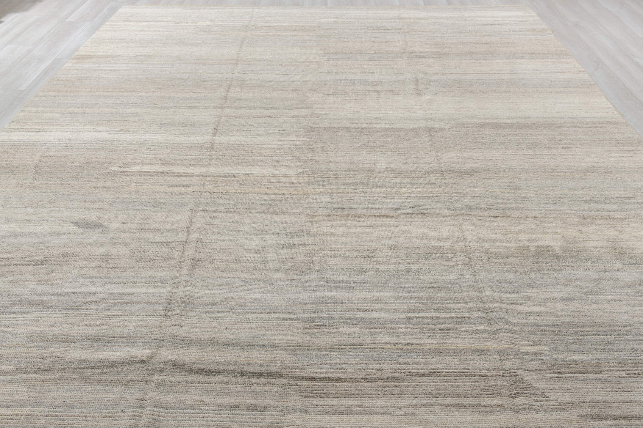 10' x 14' one-of-a-kind handmade vintage Tulu large size rug. Color palette: gray, light gray, off-white, pink, silver