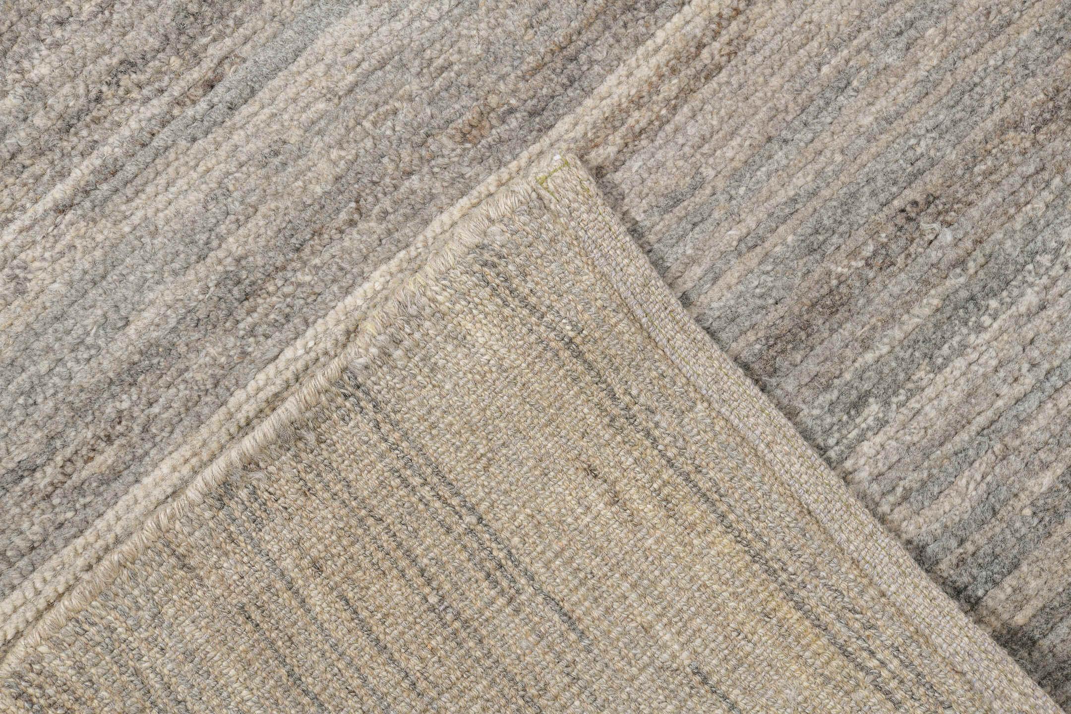 10' x 14' one-of-a-kind handmade vintage Tulu large size rug. Color palette: ivory, beige, taupe, gray, greige