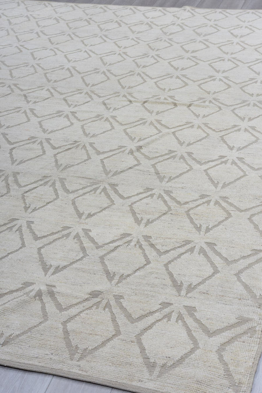 10' x 13' one-of-a-kind handmade vintage Tulu large size rug. Color palette: ivory, taupe, beige, cream, gray