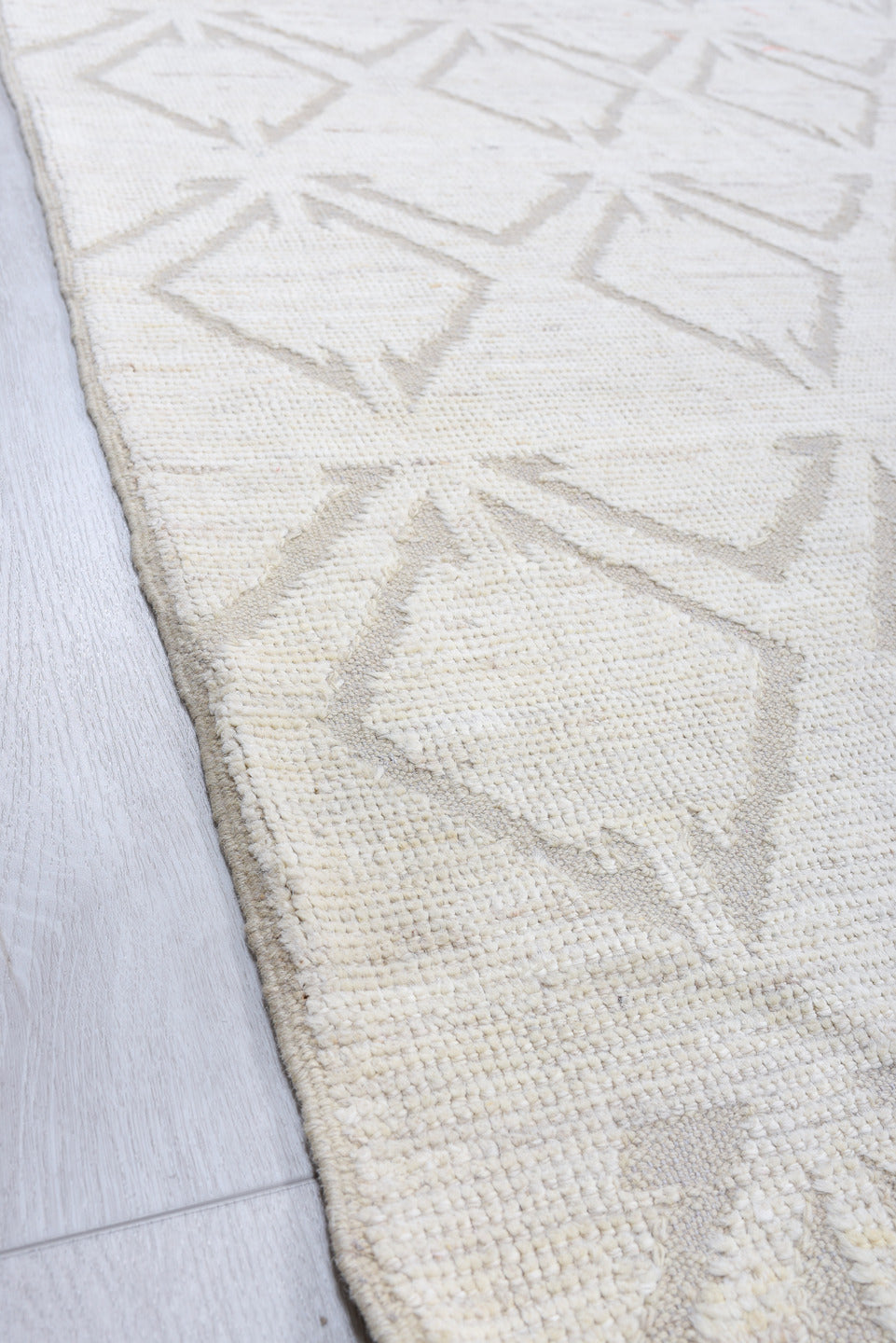10' x 13' one-of-a-kind handmade vintage Tulu large size rug. Color palette: ivory, taupe, beige, cream, gray