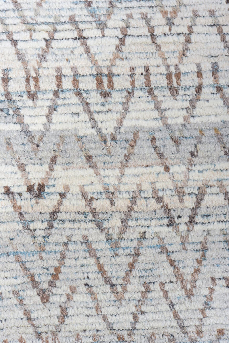 9' x 12' one-of-a-kind handmade vintage Tulu large size rug. Color palette: ivory, blue gray, taupe, slate, camel, gray